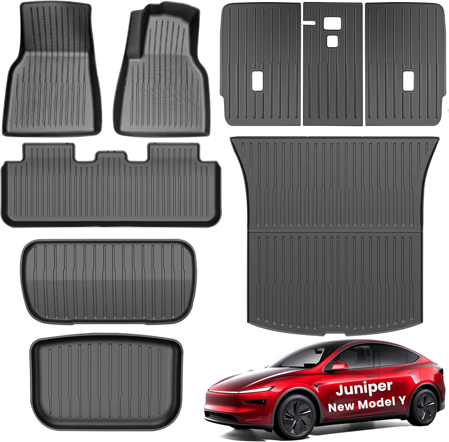9 Pieces Floor Mats for RHD Tesla Model Y Juniper 2025 2026, New Model Y (5-Seater) All-Weather TPE Floor & Cargo Mat Set, Anti-Slip Trunk Mats & Cargo Liners Tesla Interior Accessories