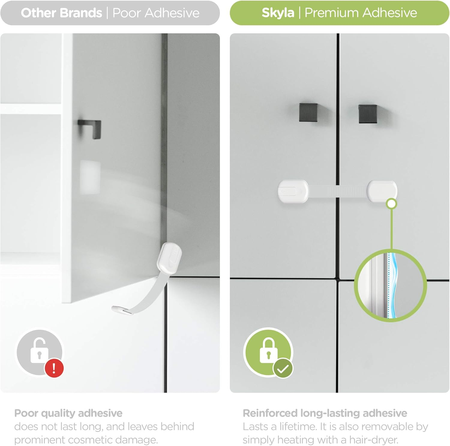 Baby Proofing Child Safety Locks (16 Pack) by Skyla Homes - the Safest, Quickest and Easiest 3M Adhesive Cabinet Latches, No Screws & Magnets, Multi-Purpose for Furniture, Kitchen, Ovens, Toilet Seats image number 4