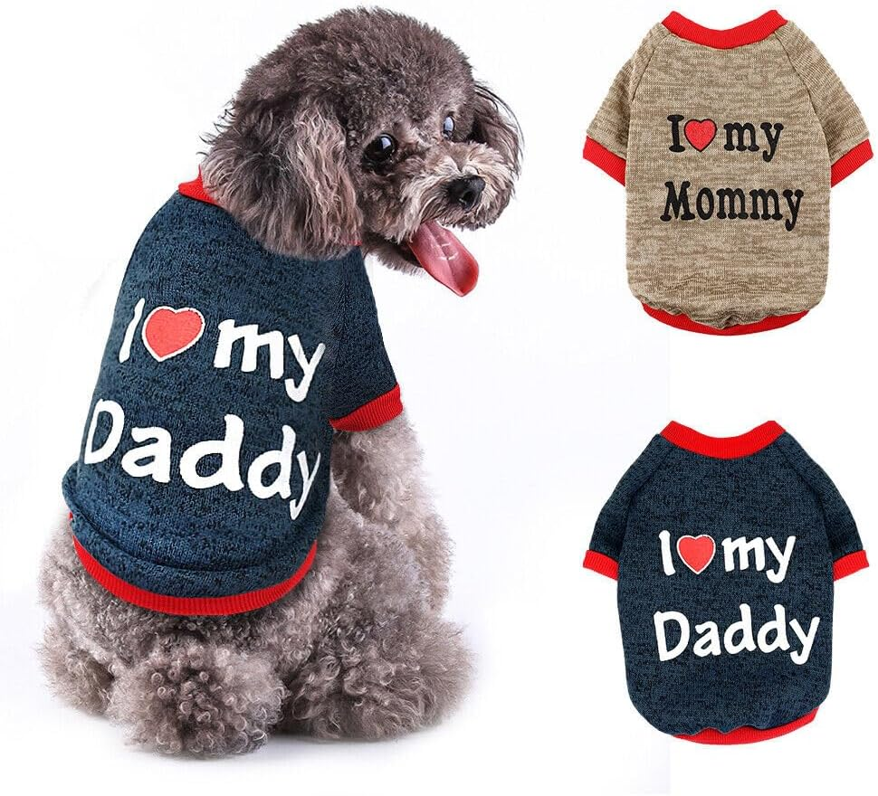 Pet Clothes, Winter Dog Sweater I Love My Mom/Dad Dog Sweatshirt Outfit Warm Dog Costume for Puppy Small Dogs (Daddy, M) image number 4