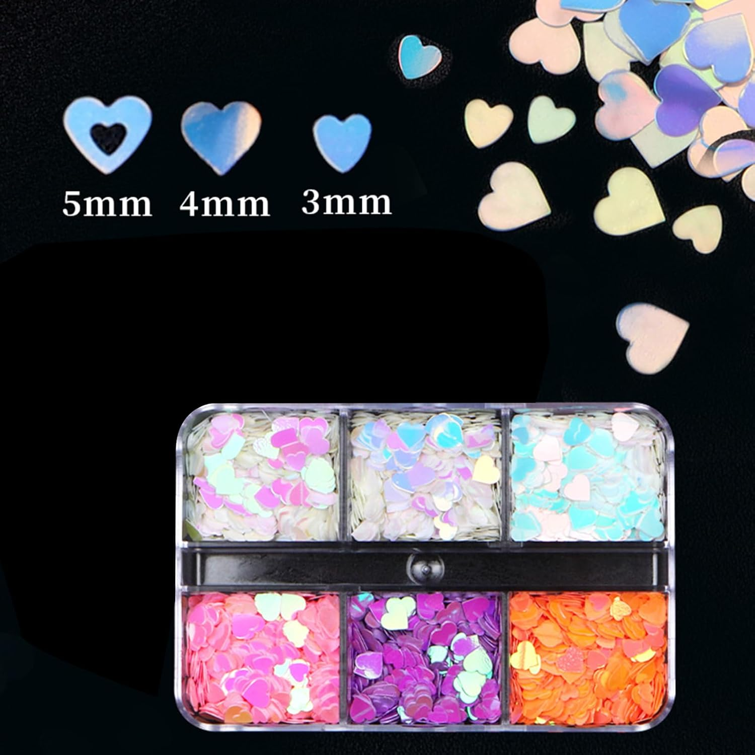 Nail Glitter - 6 Grids Valentine'S Day Heart Glitter Decals,Acrylic Confetti Manicure Art Holographic Crafts Decals for Women Girls Eye