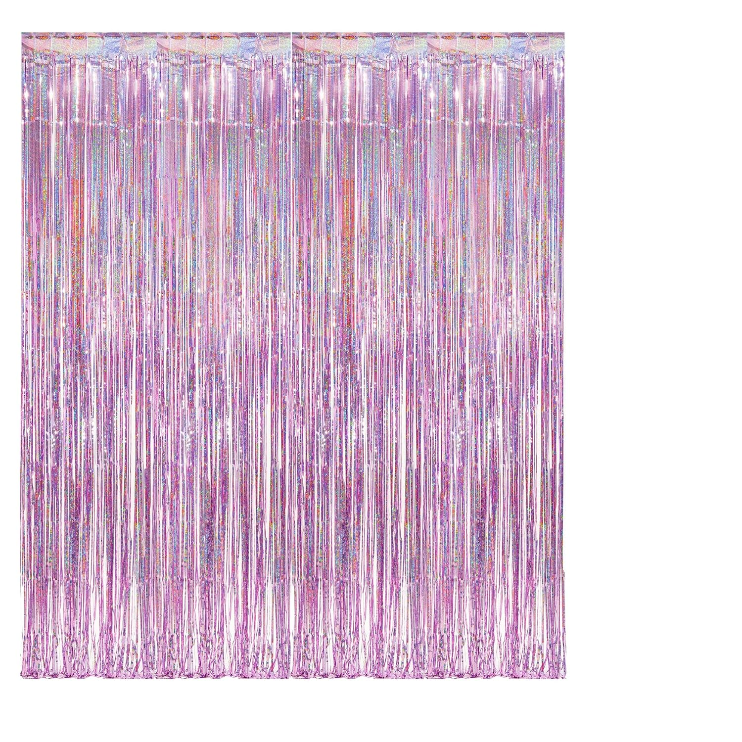 Backdrop Curtain Fringe Curtain Set, Pastel Pink Tinsel Foil Fringe Backdrop Party Decoration 1 M &times; 2.5 M Pack of 2 for Birthday Wedding Photo Booth Wall Door Decor &ndash; Haheihei