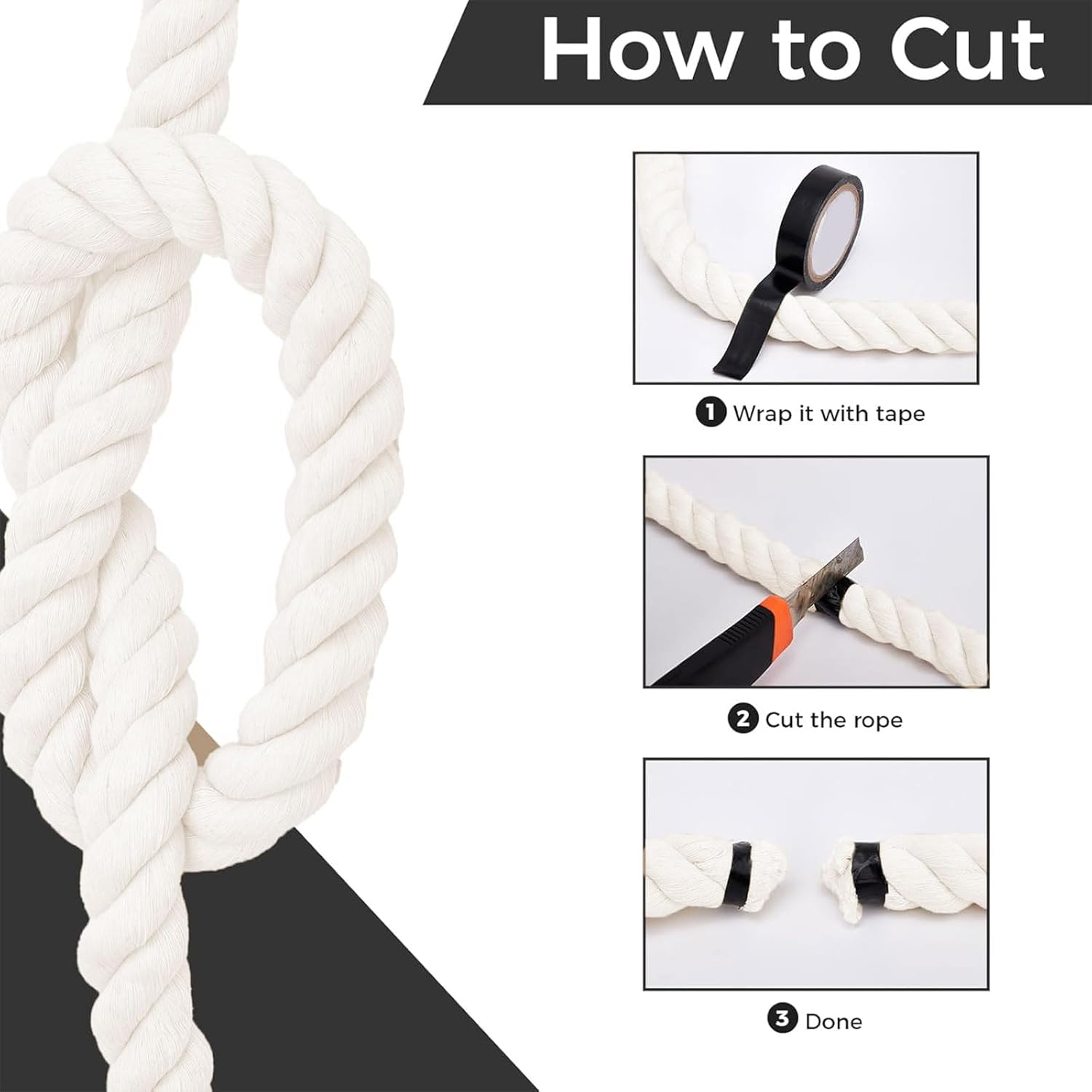 MYTOAU Natural Cotton Rope 0.39 Inch X 53FT, 3 Strand Twisted Cotton Cord, Unbleached Cotton Cord Macrame Rope for Crafts, Sporting, Decorating, Railings, Home Decor and Etc (White) image number 4