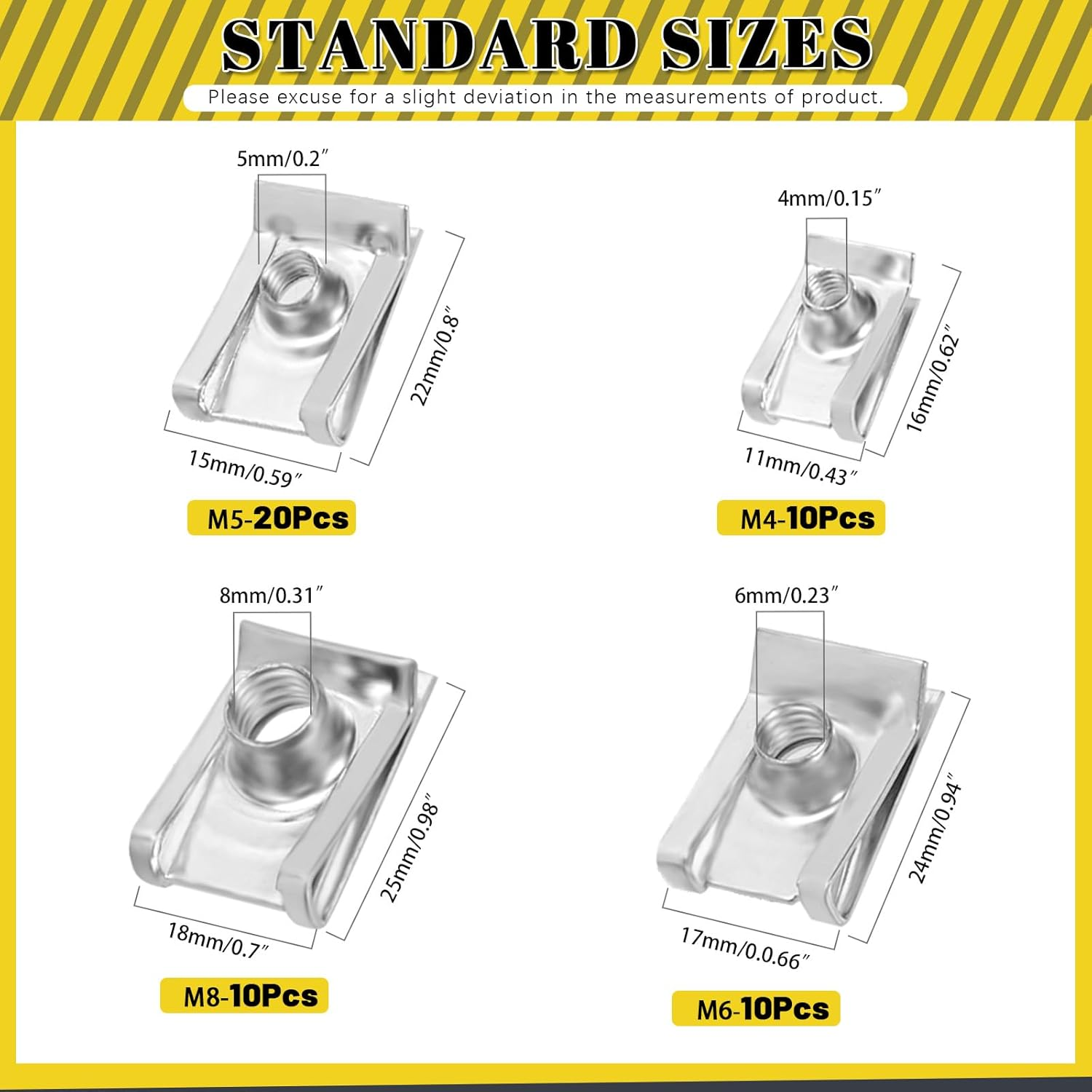 50Pcs M4 M5 M6 M8 304Stainless Steel Auto Car U-Clip, Automotive U Nut Clips U-Style Clip-On Nuts U Fastener Clips U Clip Nuts for Engine Fender Bumper Dash Door Panel Interior image number 5