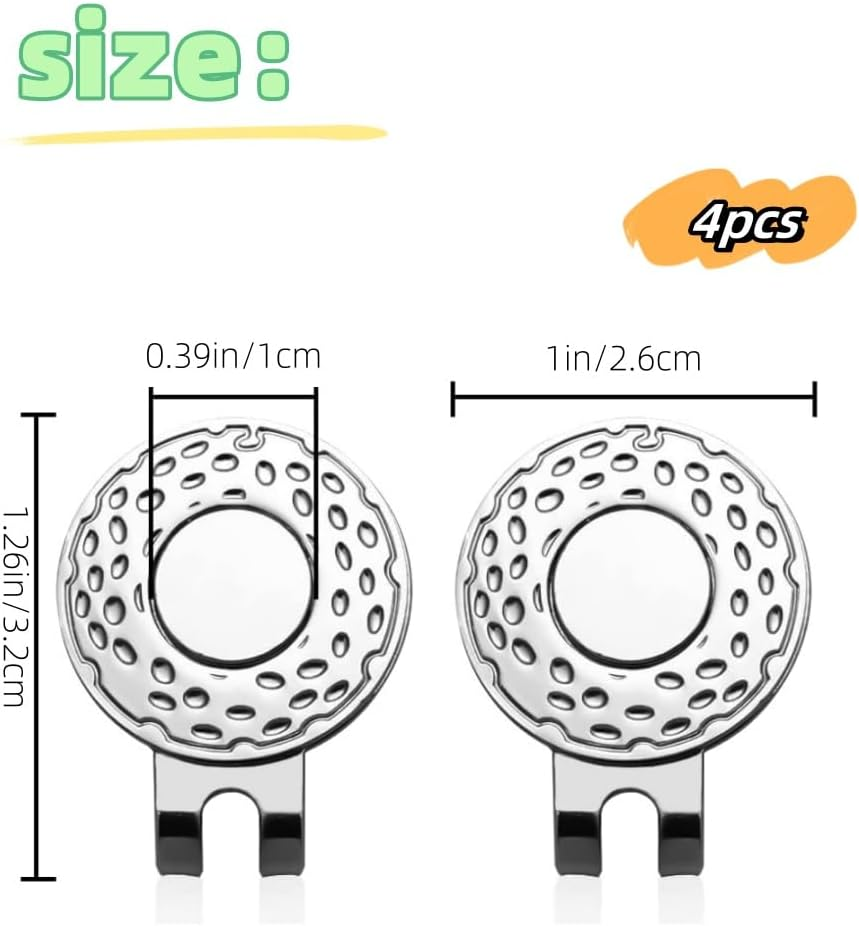 Magnetic Golf Hat Clips, 4 Pcs Ball Marker Holder, Golf Ball Marker Hat Clip, Silver Ball Marker Holders for Golf Gloves, Hat, Men Women Golf Lovers 26Mm image number 2