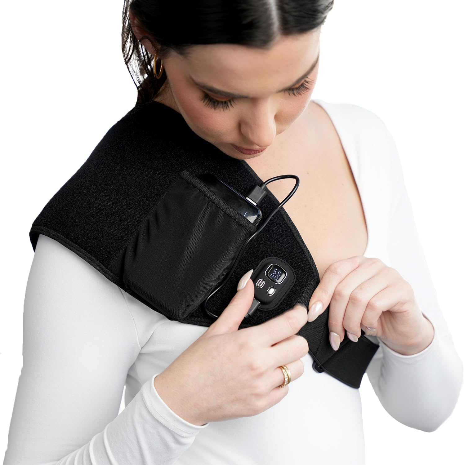 Cordless Electric Heating Pad &ndash; Portable Rechargeable Heat Wrap with Digital Display &ndash; Adjustable Strap for Lower Back, Shoulders & Cramps &ndash; Works with Power Bank (Not Included) image number 3