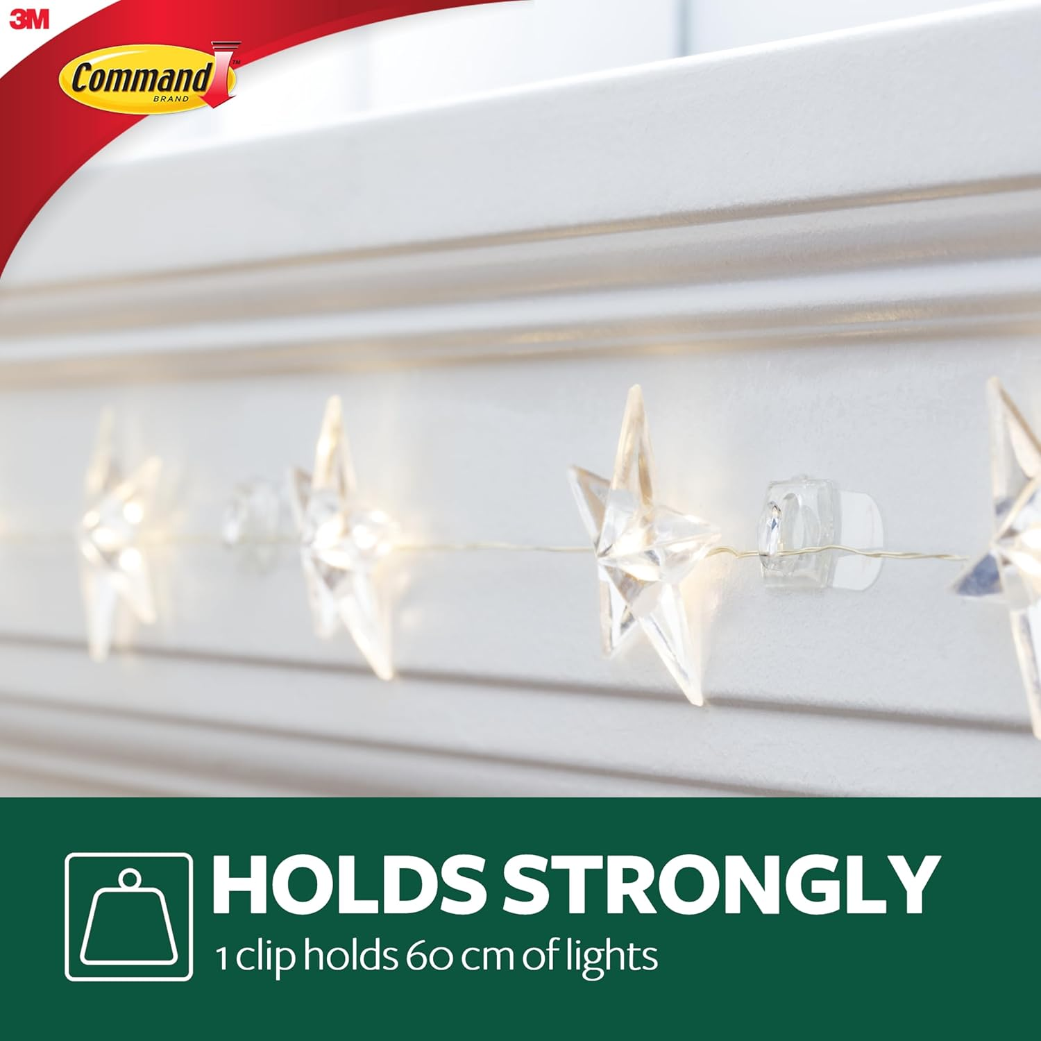 Command Outdoor Decorating Clips with Water-Resistant Strips - 20 Mini Clips and 24 Small Adhesive Strips, Transparent - Hanging Clips for Decorations and Fairy Lights - Damage Free Hanging image number 4