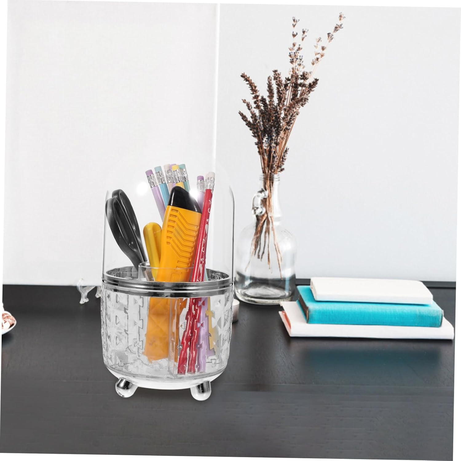 HOODANCOS Versatile Makeup Brush Organizer Rotating Stationery Box Home Office Storage Makeup Brush Holder Lid Desk Accessory image number 4