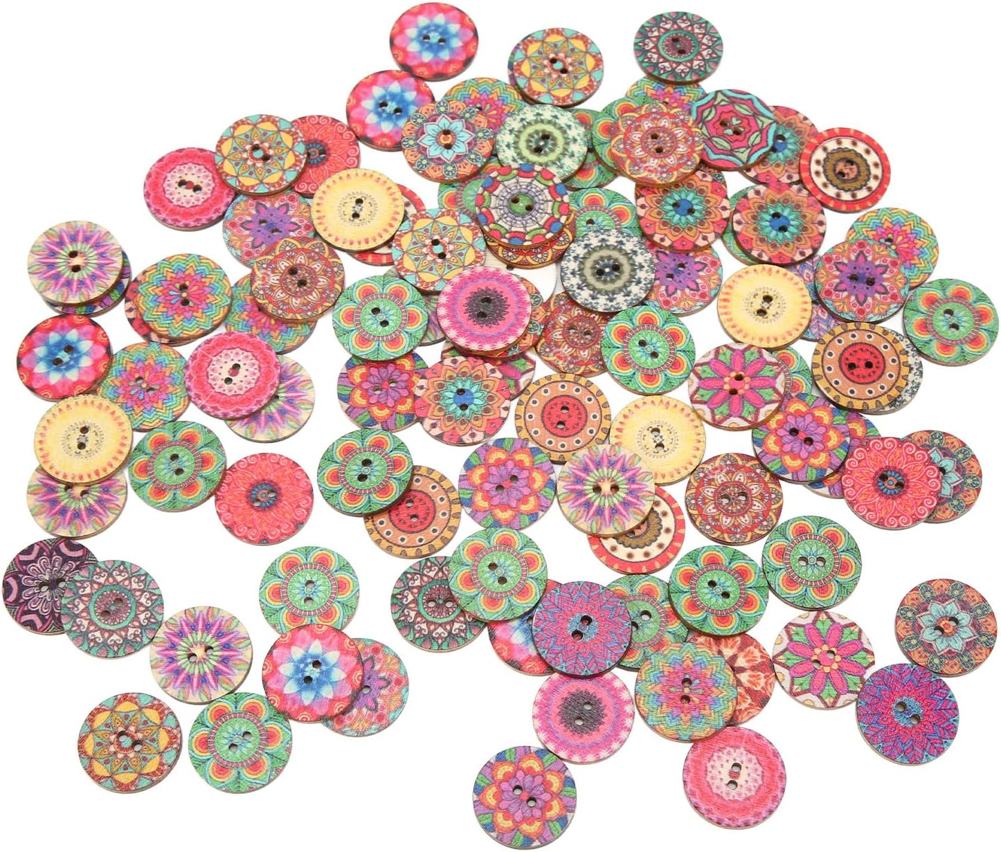 Fdit 100Pcs Wooden Buttons, 25Mm Mixed Assortment for DIY Crafts, Sewing, Scrapbooking & Card Making, Random Patterns for Clothing, Coats & Home Decor image number 2