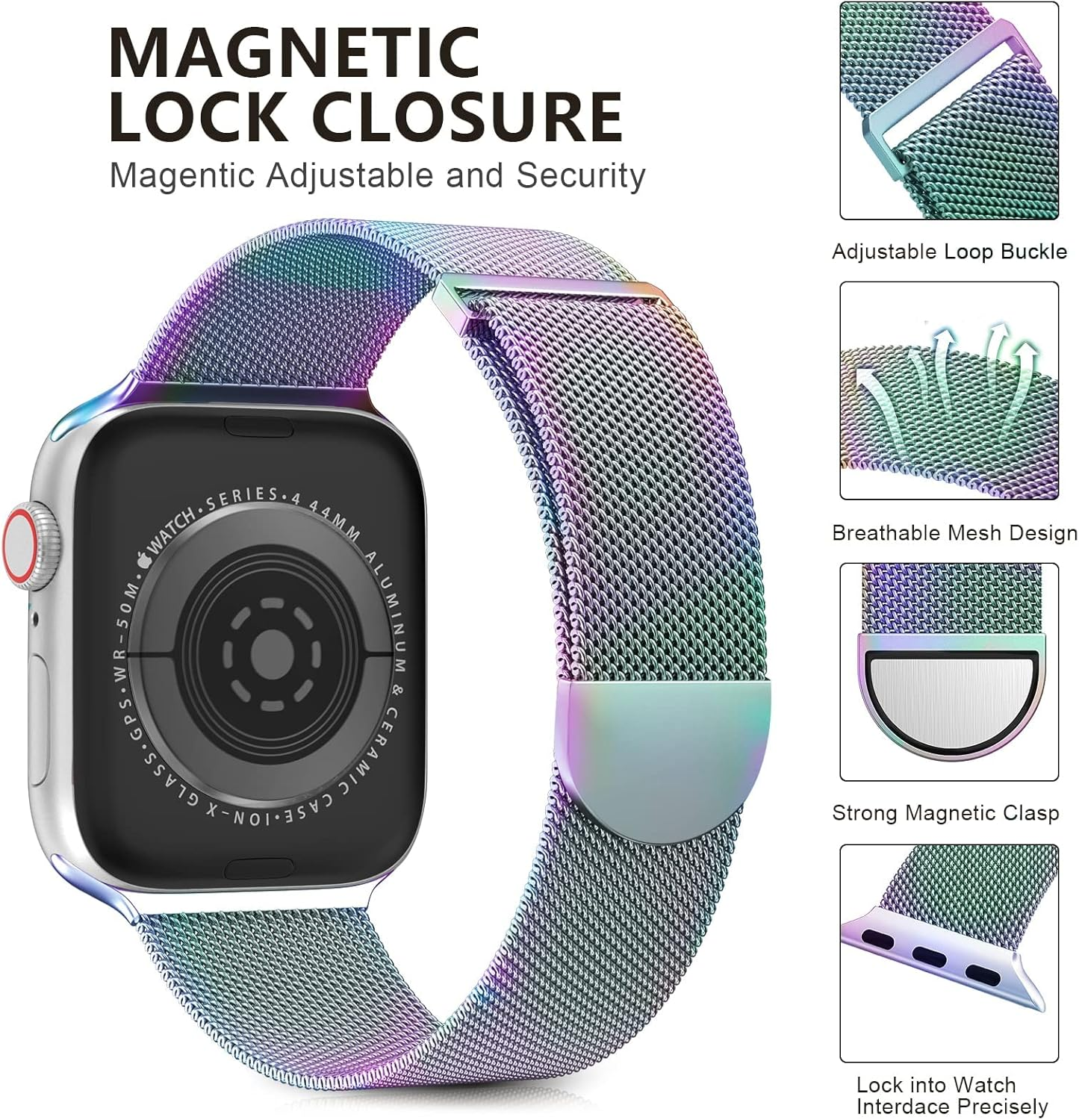 Compatible with Apple Watch Band 38Mm 40Mm 41Mm 42Mm 44Mm 45Mm 49Mm 46Mm for Women and Men Magnetic Metal Stainless Steel Strap for Iwatch Ultra 3/2/1 Series 11 10 9 8 7 6 5 4 3 2 1 SE Multi Color image number 5