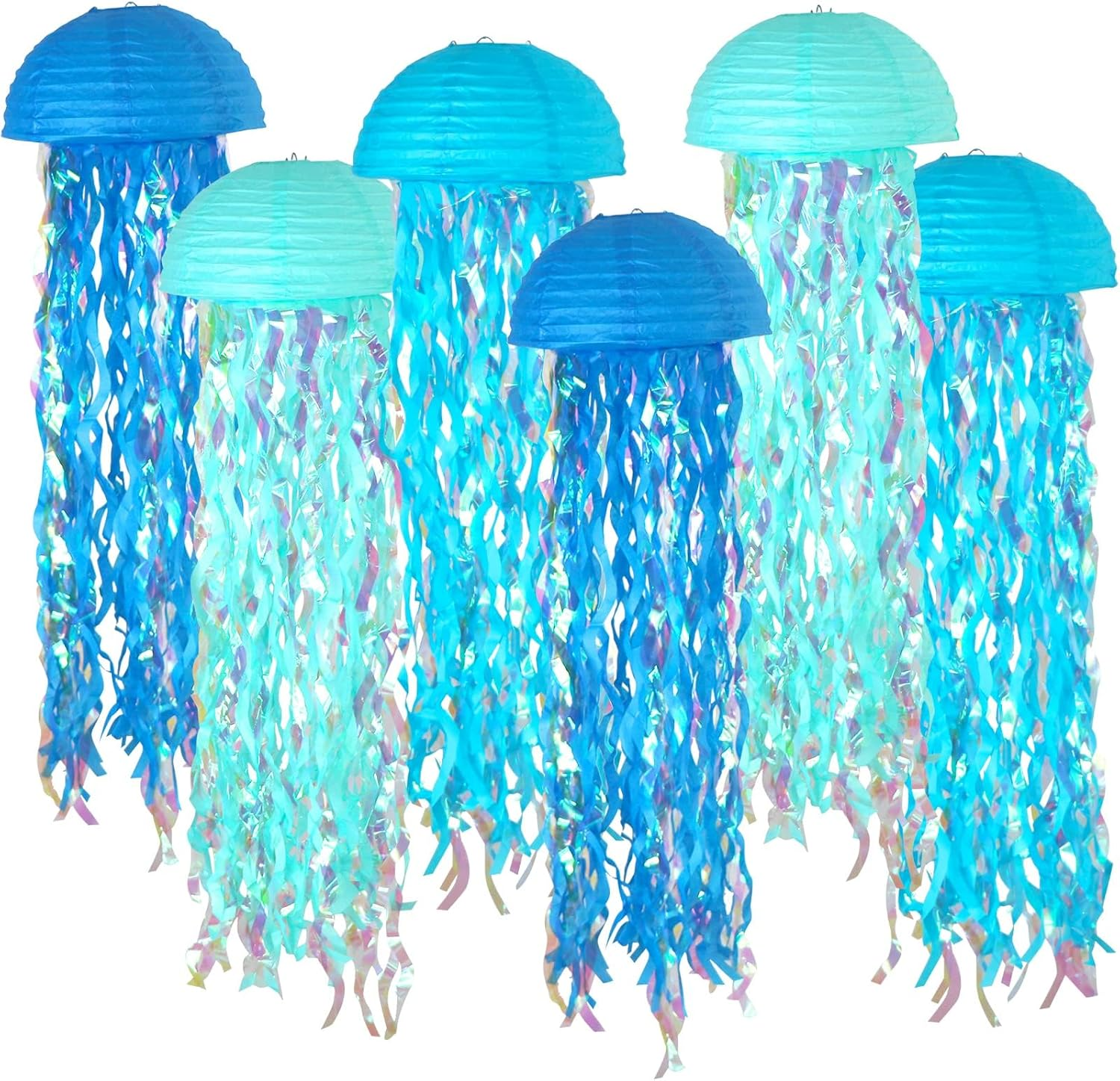 Blue Hanging Jelly Fish Paper Lanterns, Gradient Colorful Paper Lanterns for Mermaid Theme Party under the Sea Ocean Birthday Decorations Baby Shower Baby Room image number 5