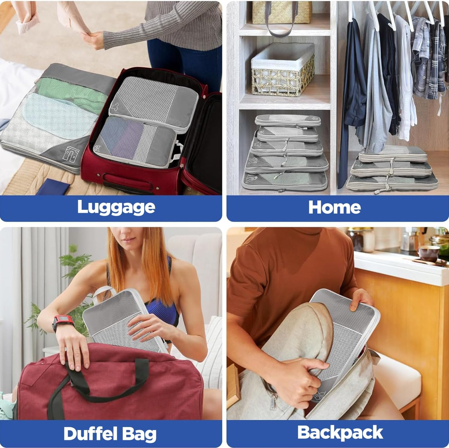 9-Piece Compression Packing Cube Set, Compression Packing Cube for Organising Your Travel Luggage, Ultralight, Storage Bag, Suitcase Organiser, for Backpack & Suitcase (Grey) image number 4