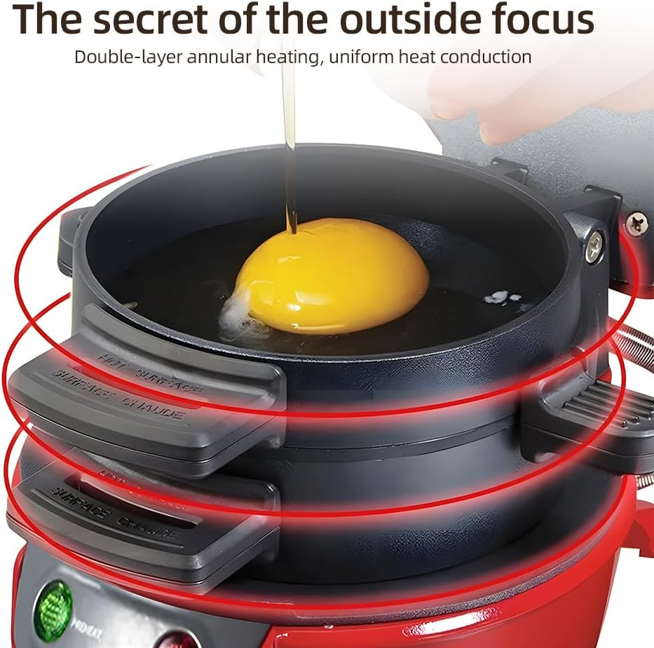 Breakfast Sandwich Maker with Egg Cooker Ring Easy Clean Non Stick Burger Sandwich Omelette Toaster Maker 600W Portable Stainl Steel Hamburger Pr for Pancakes/Cookies/Burgers image number 2