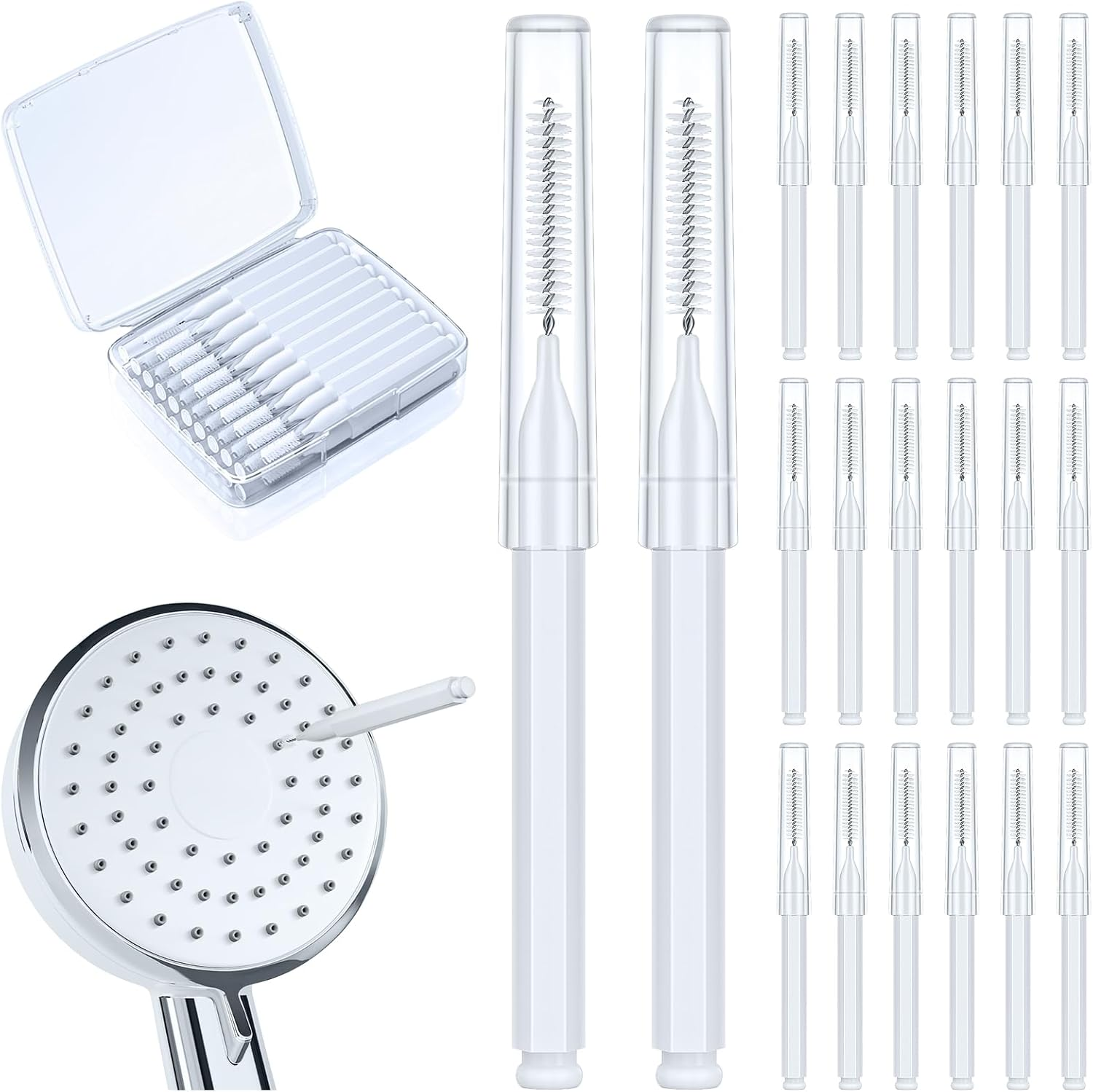 Shower Head Cleaning Brush for Small Hole, Multifunctional Shower Head Cleaner Tool Anti-Clogging Nozzle with Storage Boxes, Showerhead Cleaning Brushes Picks for Household, 20 Pcs image number 3