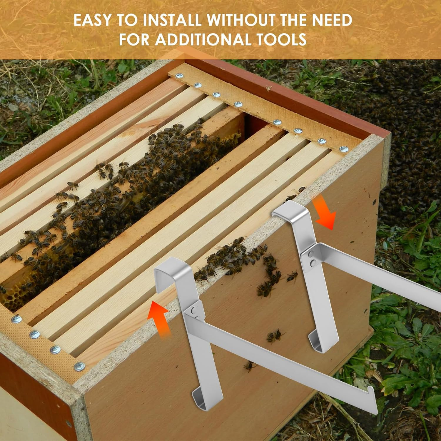 2 Pairs Beehive Frame Holder, Stainless Steel Bee Hive Stand, Large Capacity Beehive Frame Support Rack for Home Beekeeping Honey Harvesting and Inspection image number 3