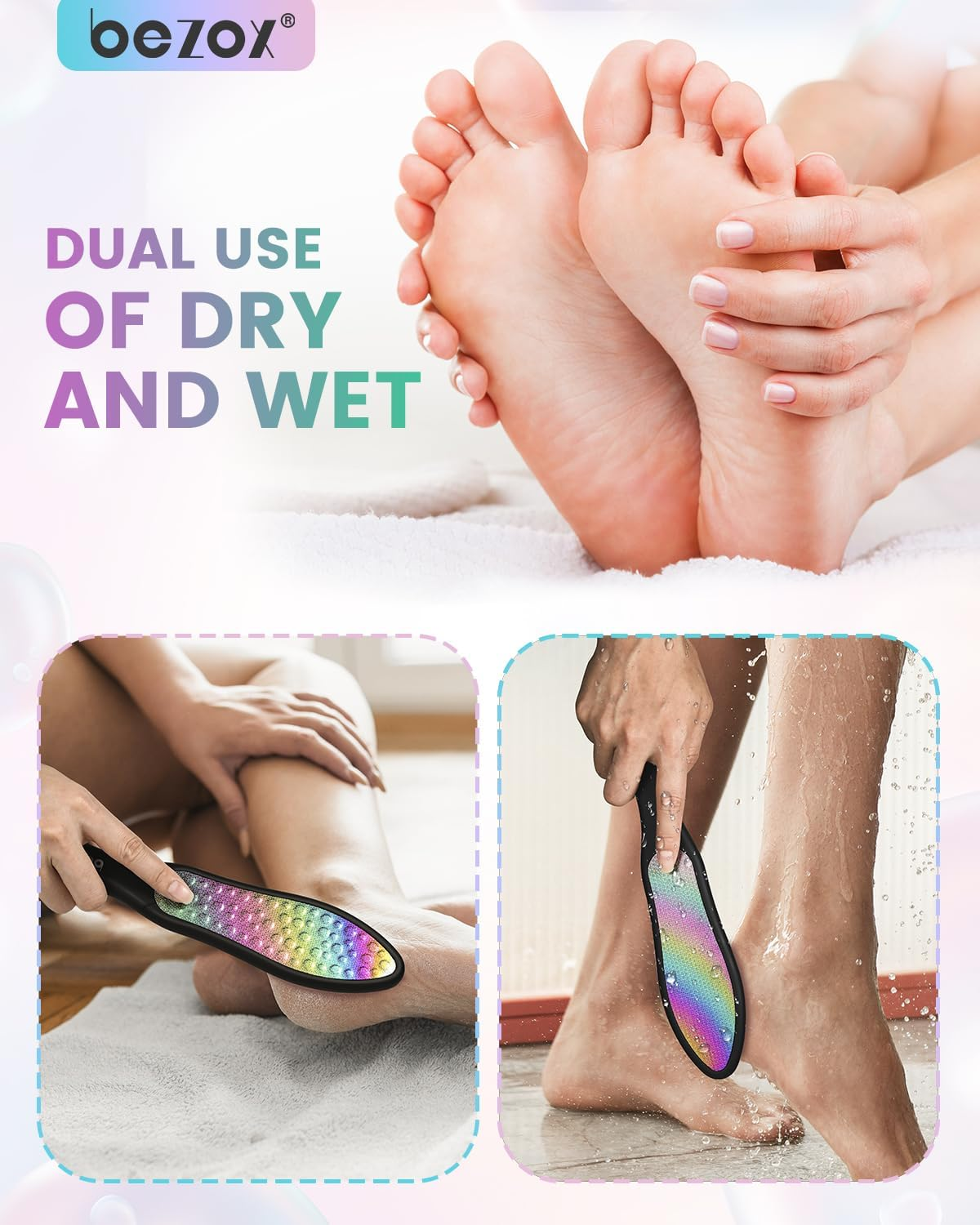 BEZOX Premium Foot File, Double Sided Pedicure Rasp, Dead Hard Cracked Skin, Callus Remover, Portable Foot Care Tool, Heavy Duty Stainless Steel (Rainbow) image number 2