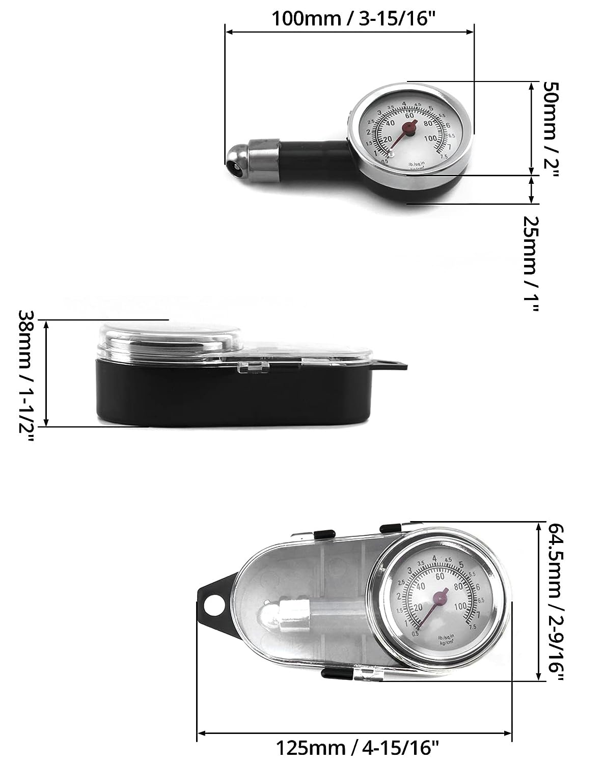 QWORK&reg; Type Pressure Gauge, Air Pressure Tester, 0-100Psi, for Car, Bike and Motorcycle image number 3