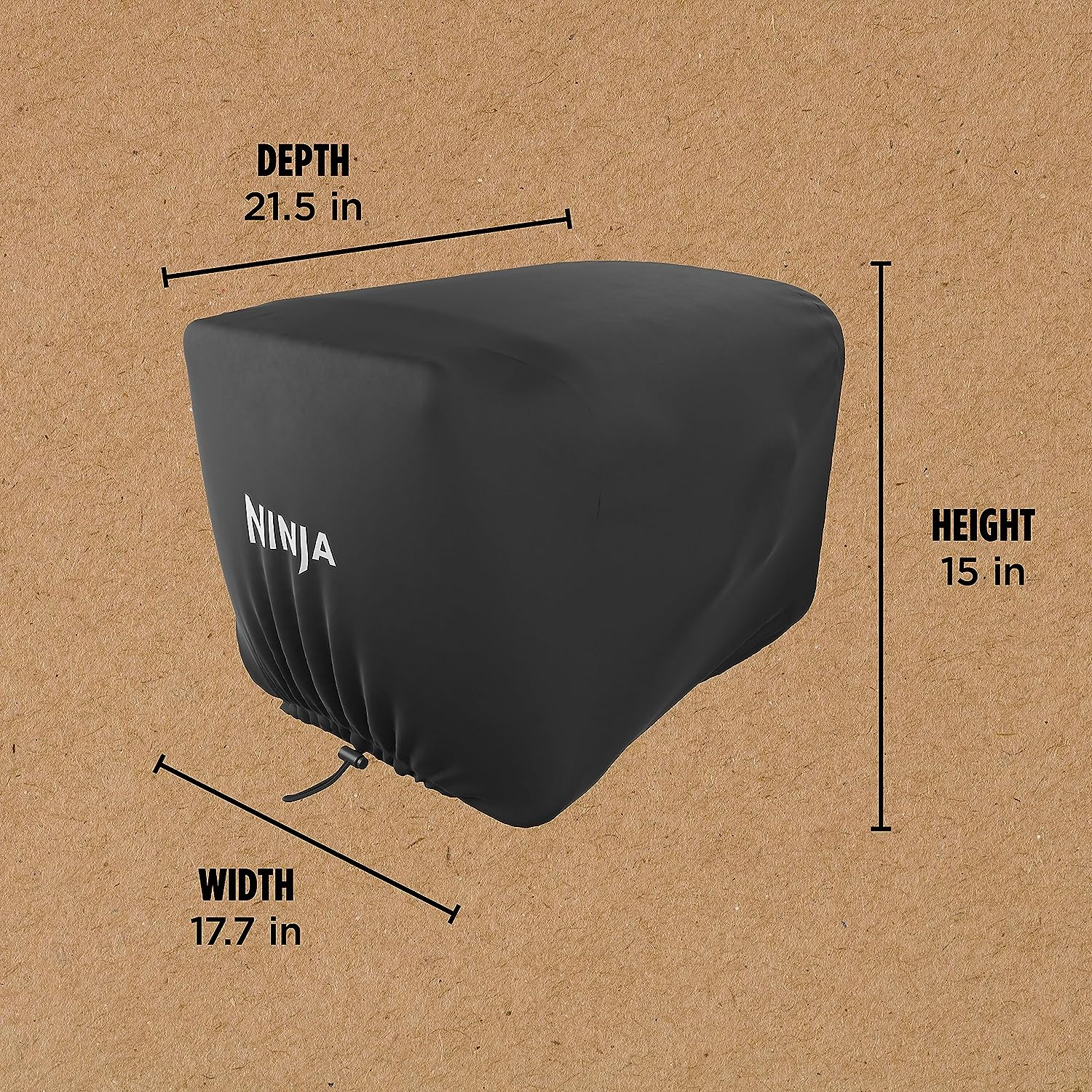 Ninja XSKOCVR Premium Cover, Compatible Woodfire Outdoor Oven (OO100 Series), Adjustable Drawstrings, UV and Water-Resistant, Lightweight, Black, 18.9'' X 17.9'' X 15.16
