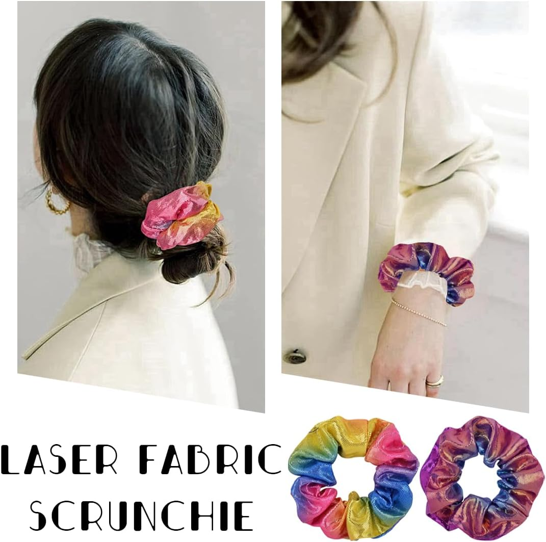 10 Hair Bobbles Girls Laser Dazzle Colour Scrunchies Velvet Hair Scrunchies Women'S Tie-Dye Hair Bands Girls Elastic Cable Bobbles Women'S Soft Hair Accessories image number 5