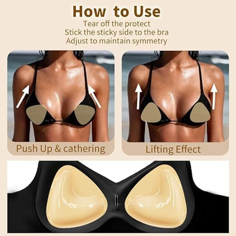SZHENGSHAN Self Adhesive Push-Up Inserts, 1Pair a Cup Triangular Invisible Push-Up Pads,Sticky Bra Inserts Adhesive Bra Pad Push up Pads - Beige, D Cup image number 7