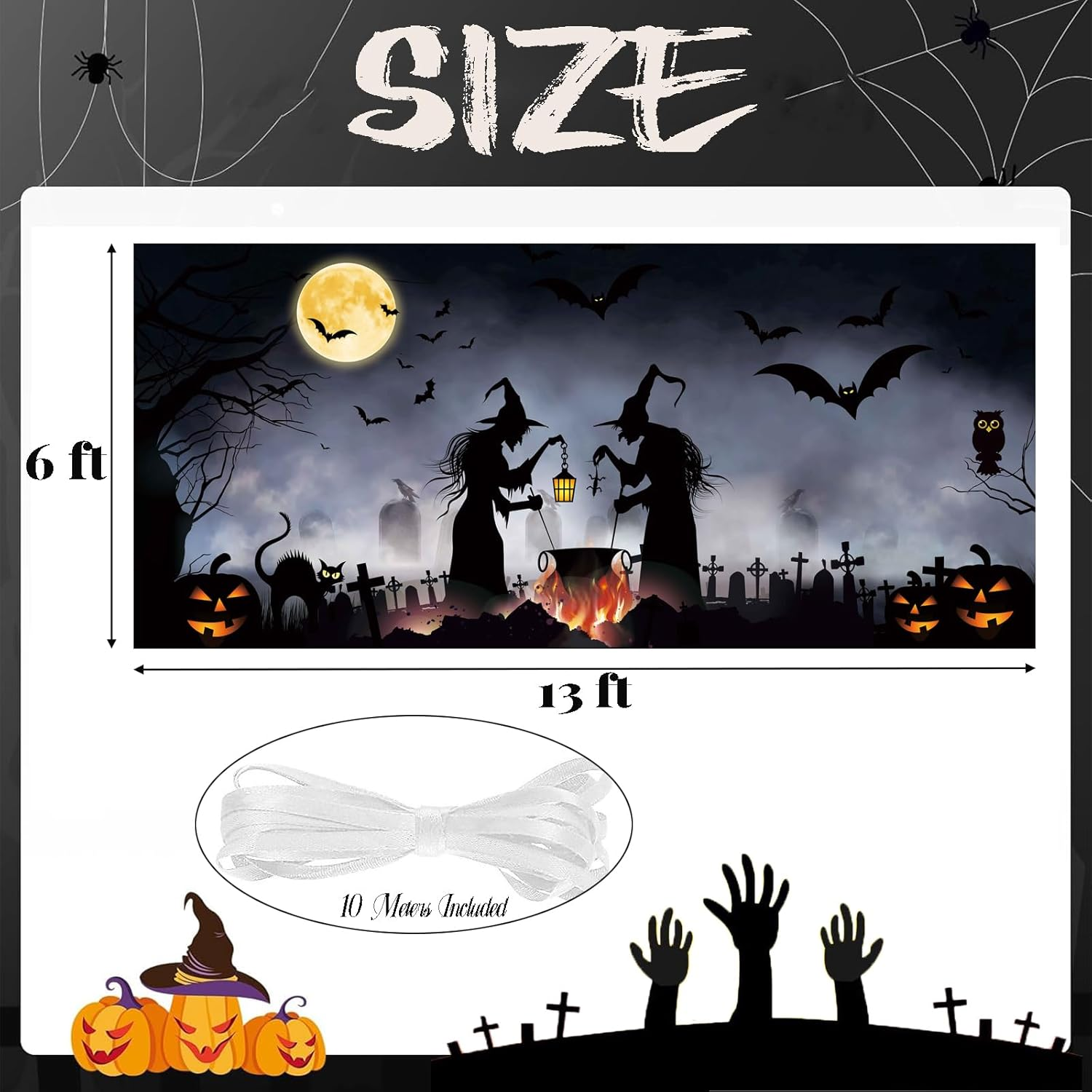 Kovewon Halloween Garage Door Decorations Cover 7 X 16 Ft Halloween Garage Door Banner Halloween Backdrop Background for Photo Party Halloween Wall Decorations Indoor Outdoor image number 6