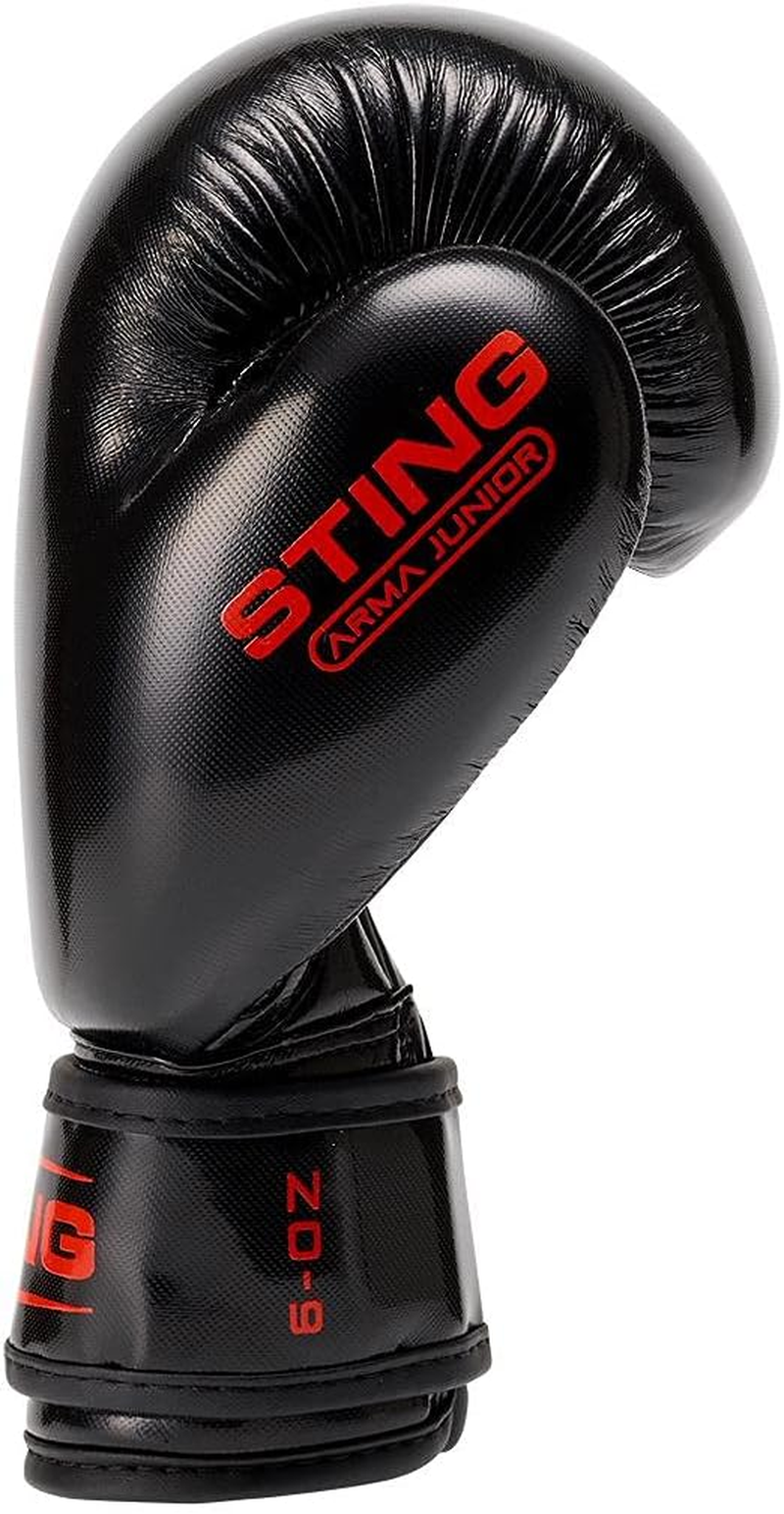 STING Arma Junior Boxing Gloves, High-Density Foam Padded Gloves for Boxing, MMA, and Martial Arts, Durable Boxing Gloves for Kids, Boxing Equipment, Black/Red, 6 Oz.