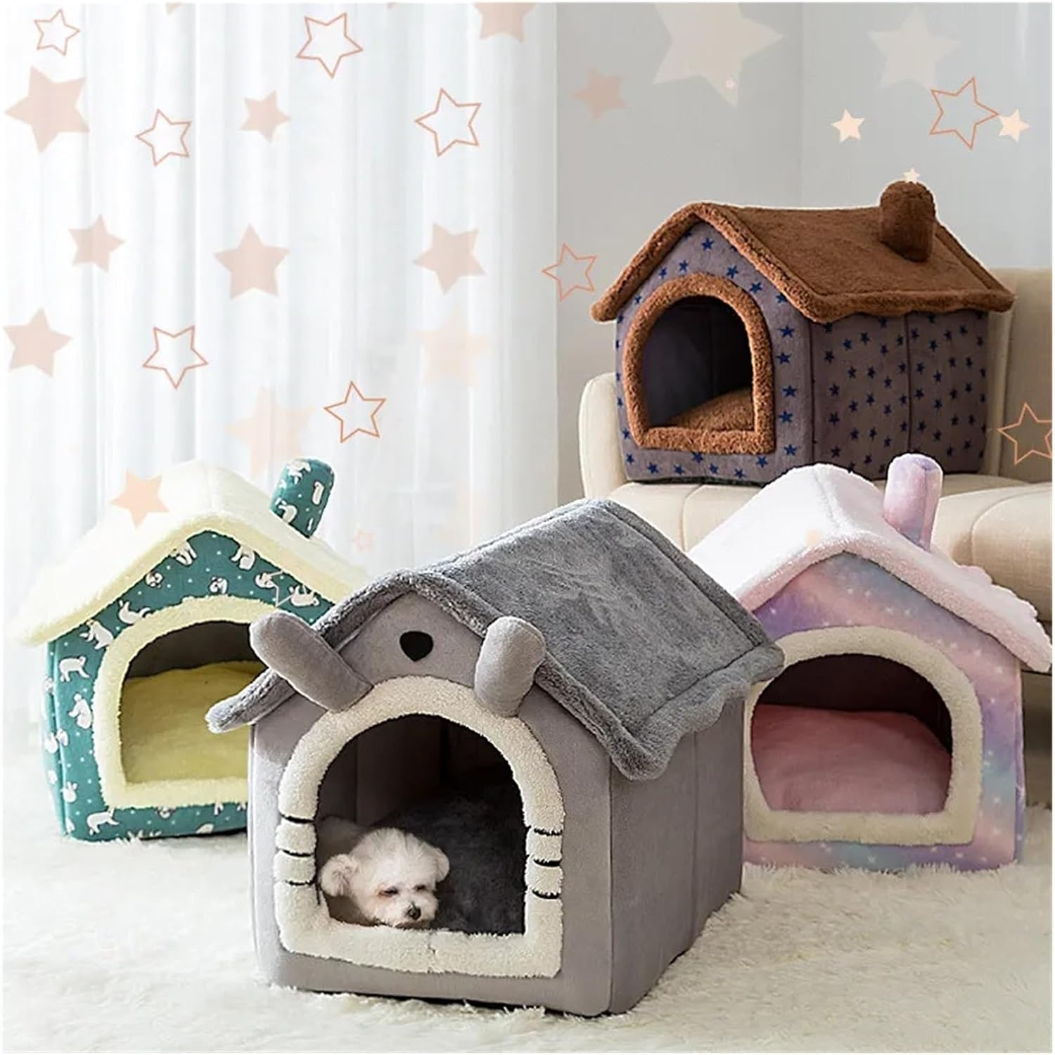 Pet Bed Foldable Cat Bed Pet Dog House Winter Cat Villa Sleep Kennel Comfort (Color : Gray Cat, Size : S(30X36X31Cm)) image number 3