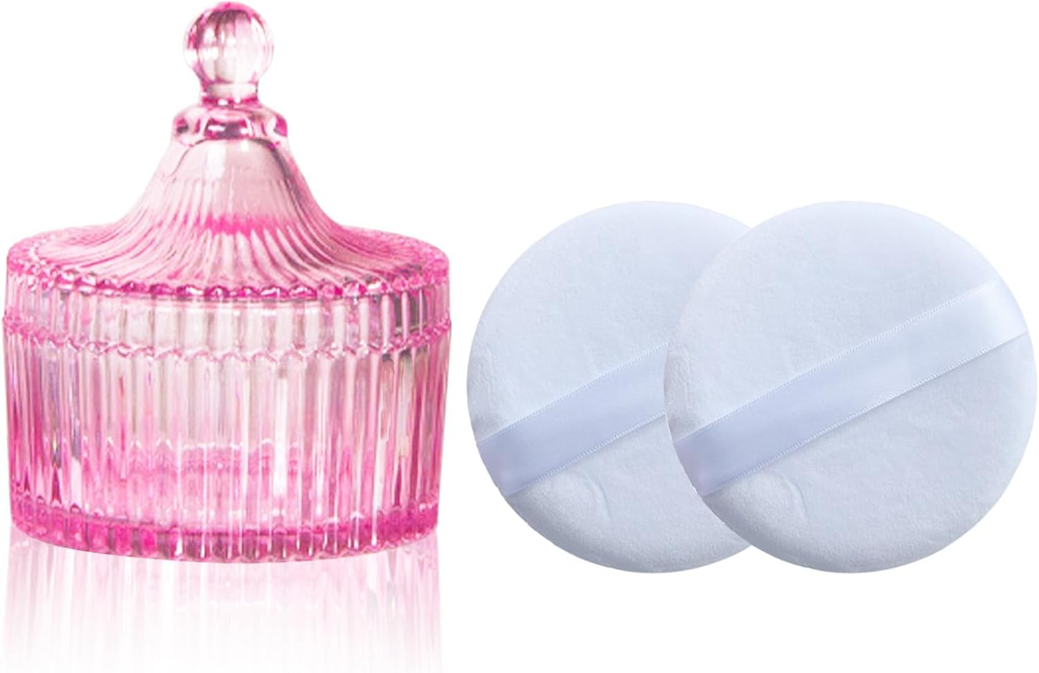 Body Powder Puff and Container, Glass Box for Dust Puff, Powder Applicator with Case for Dusting Powder (Retro)