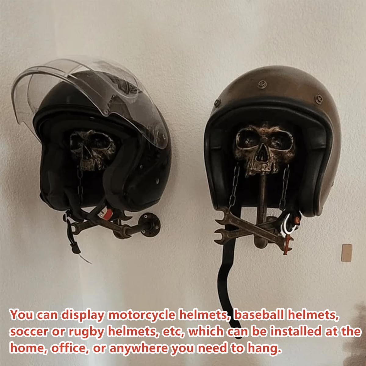 AIMALL Removable Resin Skull Wall Decor for Helmet Display, Realistic Ghost Head Bone Ornament for Halloween Atmosphere, Horror Theme Home Office Decoration image number 4