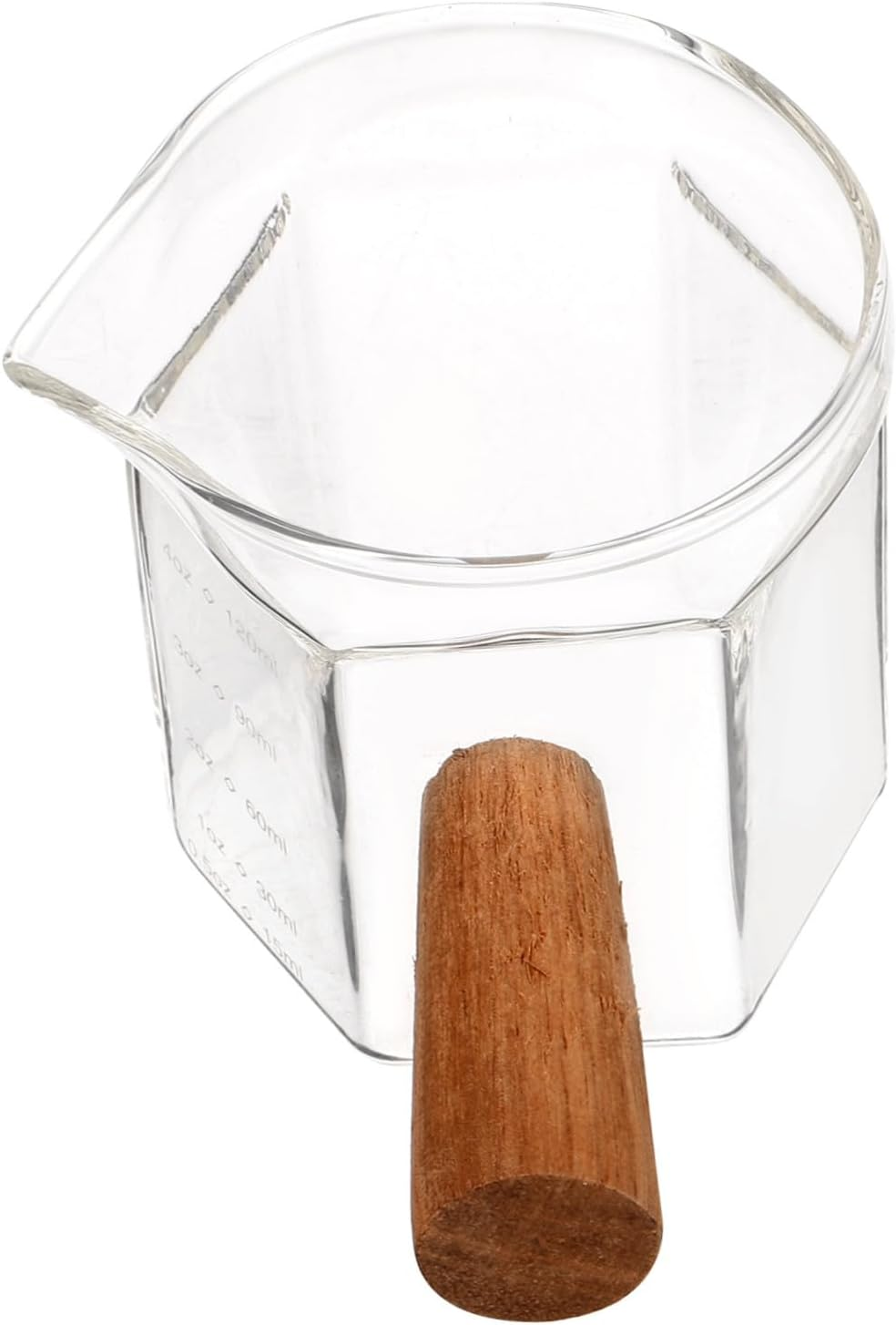 BATHVEVE Glass Espresso Measuring Cup with Heat-Resistant Wooden Handle Transparent Milk Pitcher with Scale for Precise Coffee Pouring and Consistent Brewing at Home Coffee Bar Random Color image number 5