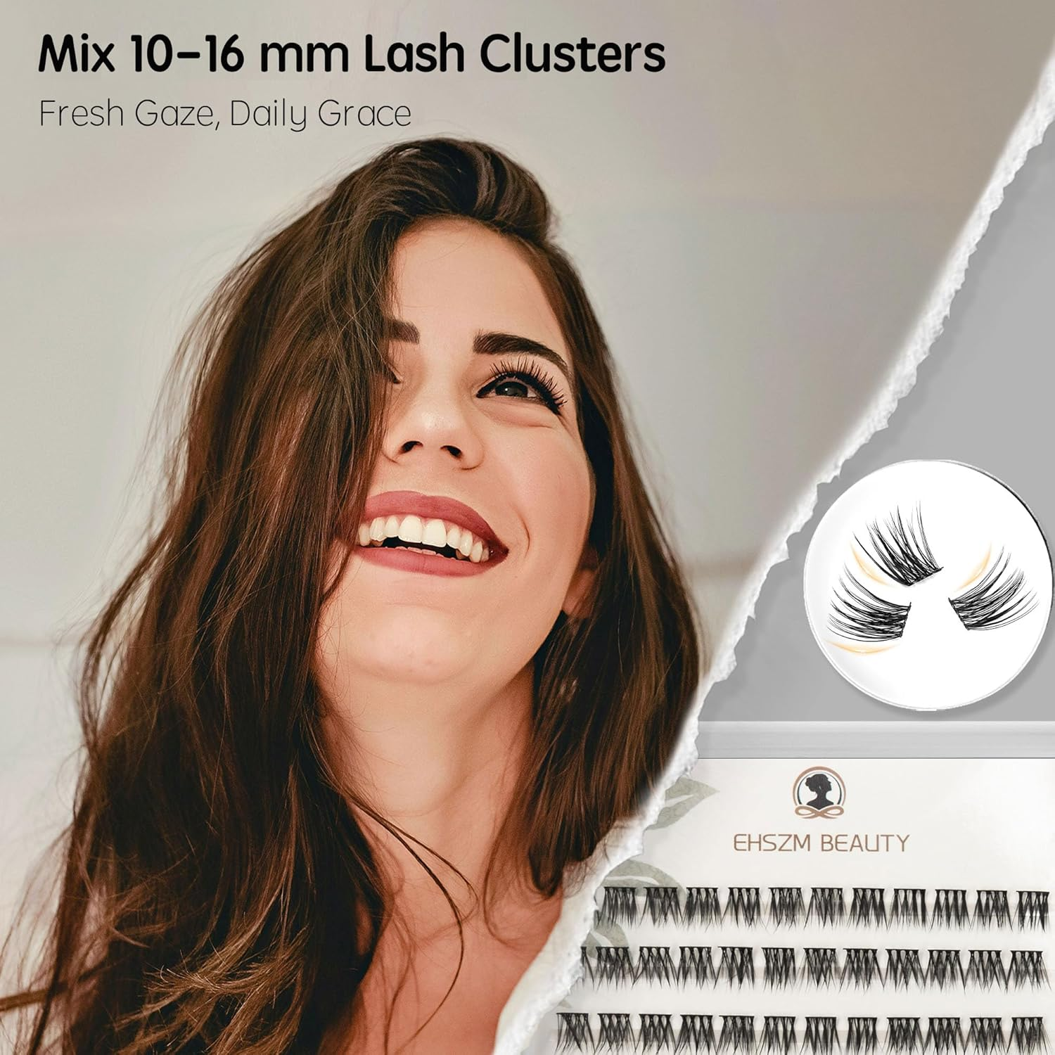 Natural Wispy Look,10Mm,12Mm,14Mm,16Mm(10-16Mm) D Curl Lash Clusters,Mega Individual Lash Extensions,Lightweight, Easy to Apply,Ehszm Beauty(Mercury)