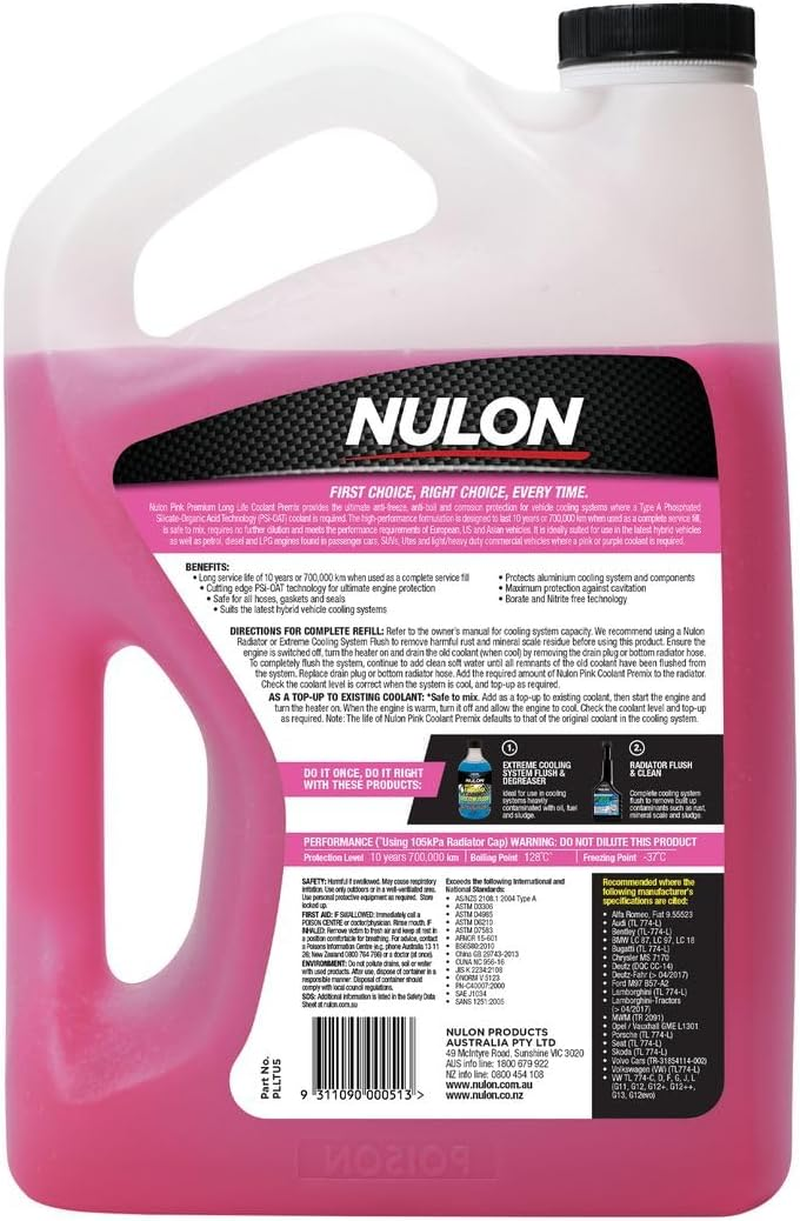 Nulon Pink Premium Long Life Coolant Premix 5L PLLTU5 image number 1