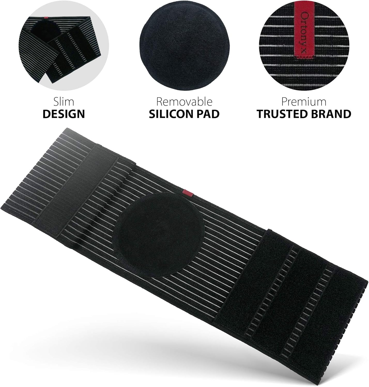 (S-M, Black) - ORTONYX Umbilical Navel Hernia Belt/Abdominal Support Brace - S-M Black image number 2