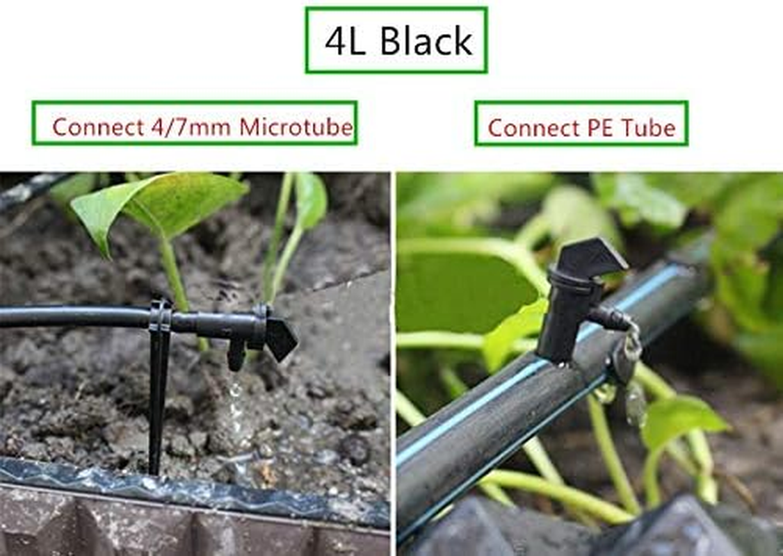 Lxcom 100 Pack 1 GPH Flag Drip Emitter Drip Emitters 4L/H Emitter Sprinkler Drippers System Parts Connect 4Mm/7Mm Hose for Lawn Vegetables Garden (Black) image number 2
