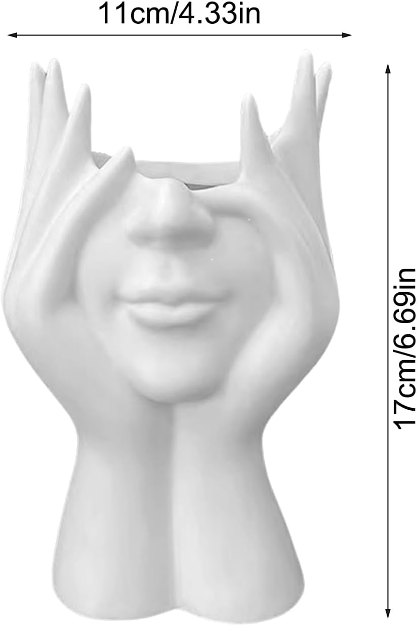 Abstract Facial Makeup Brush Holder, Face Hand Design Make up Brush Organizer, Decorative Dresser Receiver, Bohemian Modern Elegant Station for Bathroom Dorm Home Desktop Organization image number 1