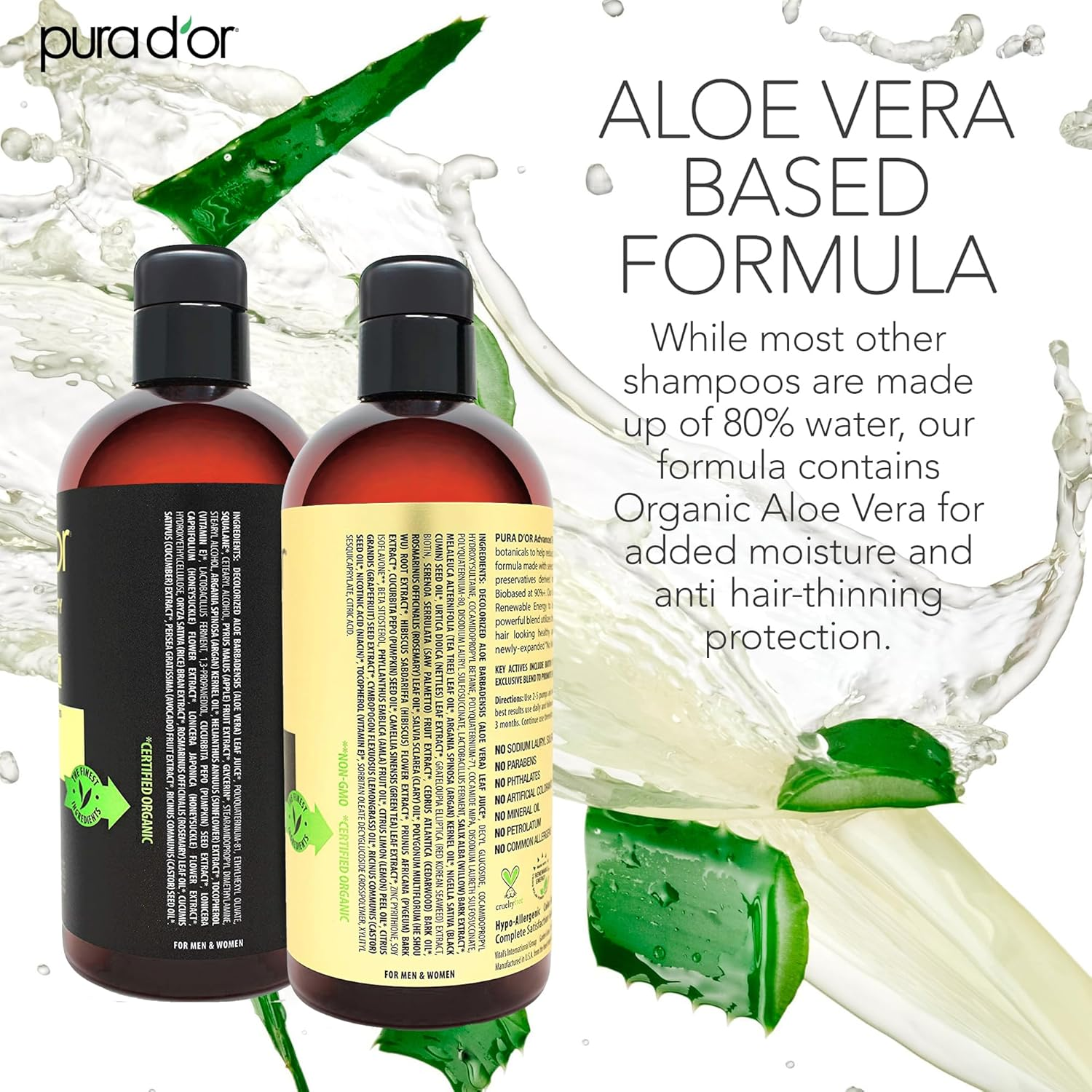 PURA D'OR Advanced Therapy Biotin Shampoo & Conditioner Hair Care Set for Hair Thinning, CLINICALLY TESTED Effective Results, DHT Blocker Hair Thickening Products for Women & Men, 16Oz X2 image number 2