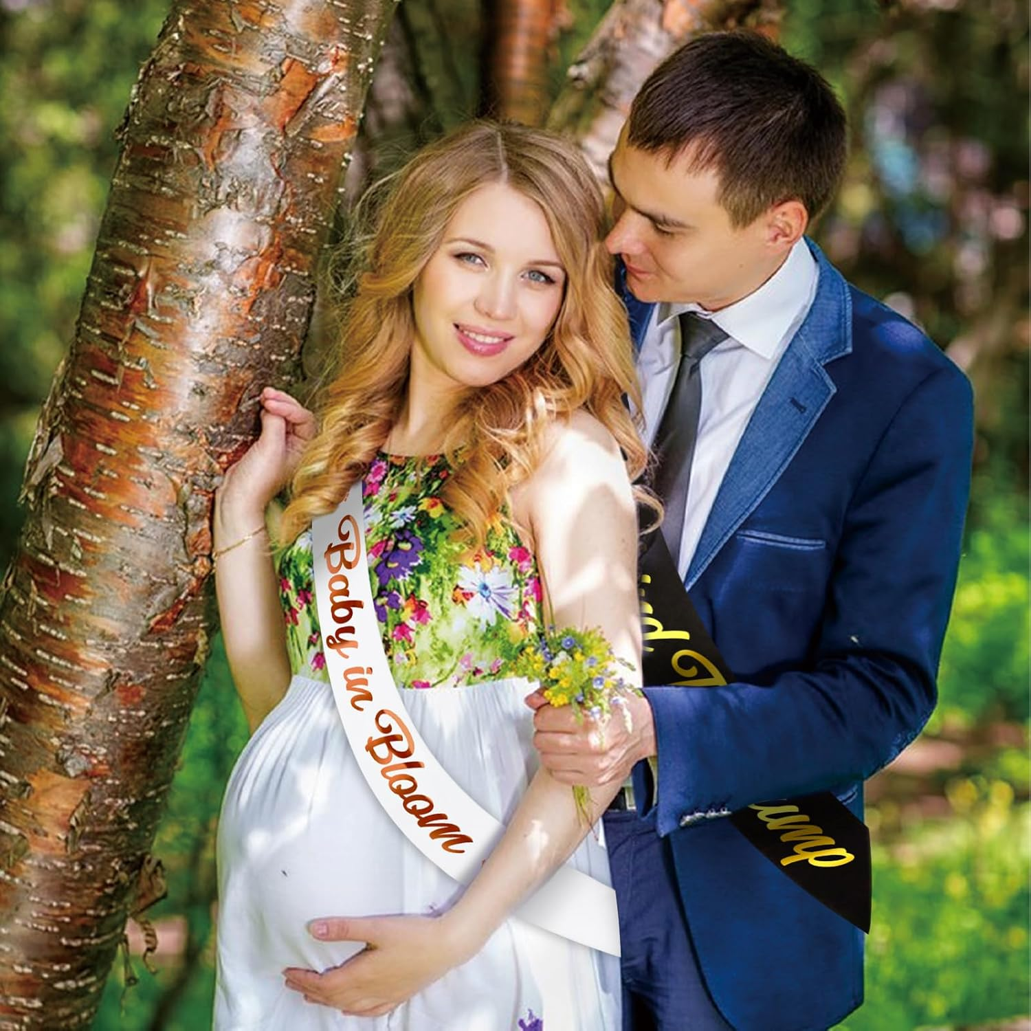 2 Pcs Mom to Be & Dad to Be Baby Shower Sash, White Baby in Bloom Sash and Black Man behind the Bump Sash (Custom- Lengthened) for Gender Reveal Decorations, Idea Gifts for Baby Shower image number 6