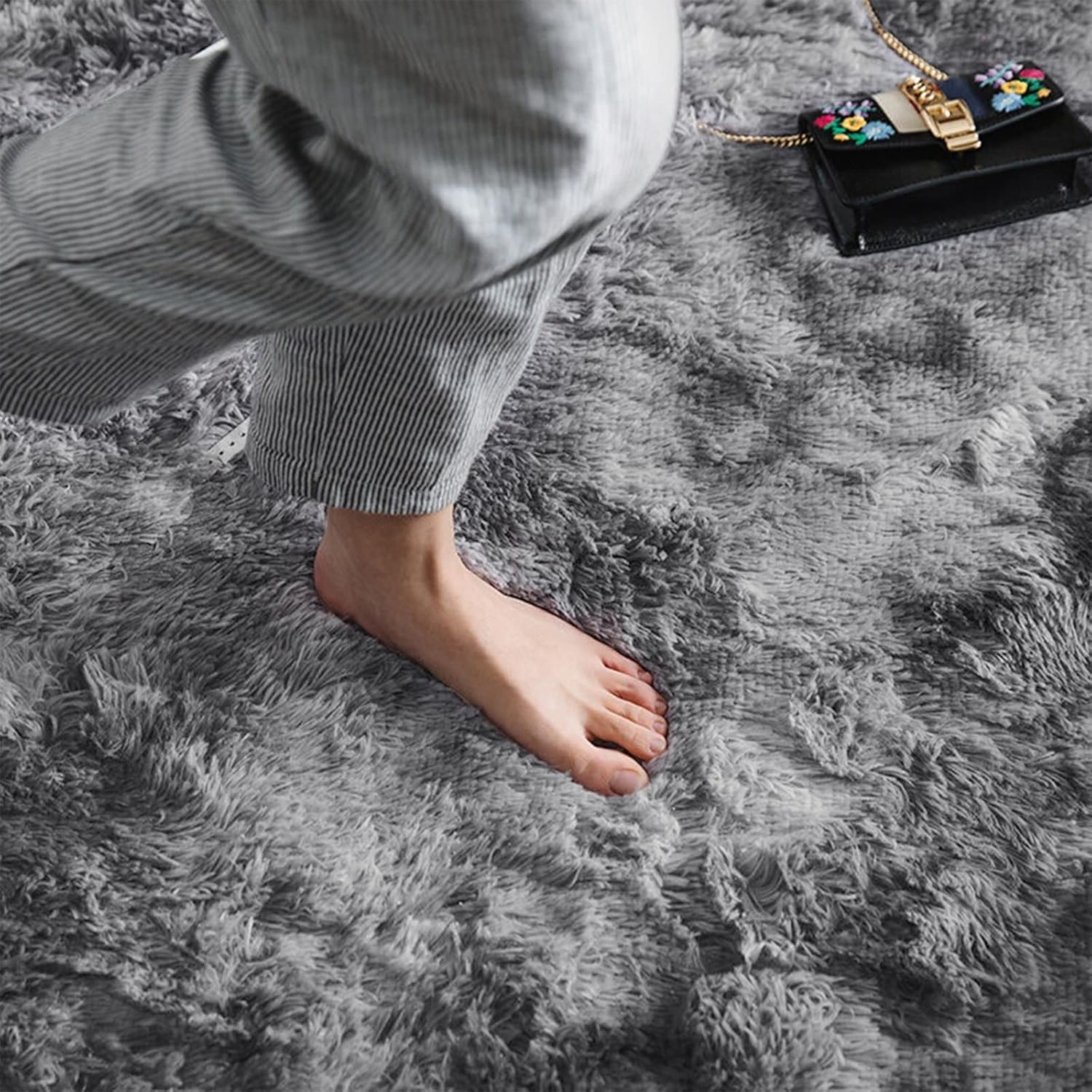 ADVWIN Fluffy Rug, Soft Shag Fluffy Area Rug, Non-Slip Durable Large Floor Carpet, Dark Grey Rectangular Rug for Living Room, Bedroom, Kids Play Room, Dormitory, Hotel (200X230Cm) image number 2