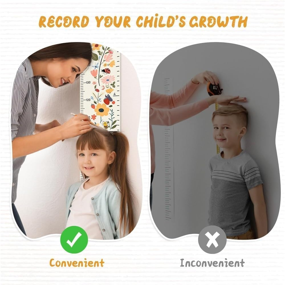 Growth Chart for Kids Wooden Wall Ruler 20Cm X 210Cm Kids Growth Ruler with Animals Design Waterproof Canvas & Wood | Nursery Decor & Memory Keeper (79" Tall) image number 1
