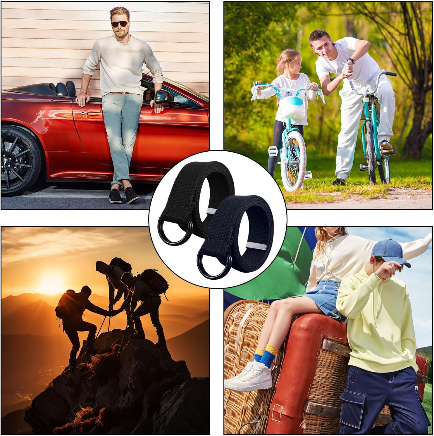 SKHAOVS 2 Pack Belts for Men,Mens Canvas Belt,Mens Adjustable Fabric Belt with Double D-Ring,Holeless Belt Suitable for Leisure and Travel image number 5