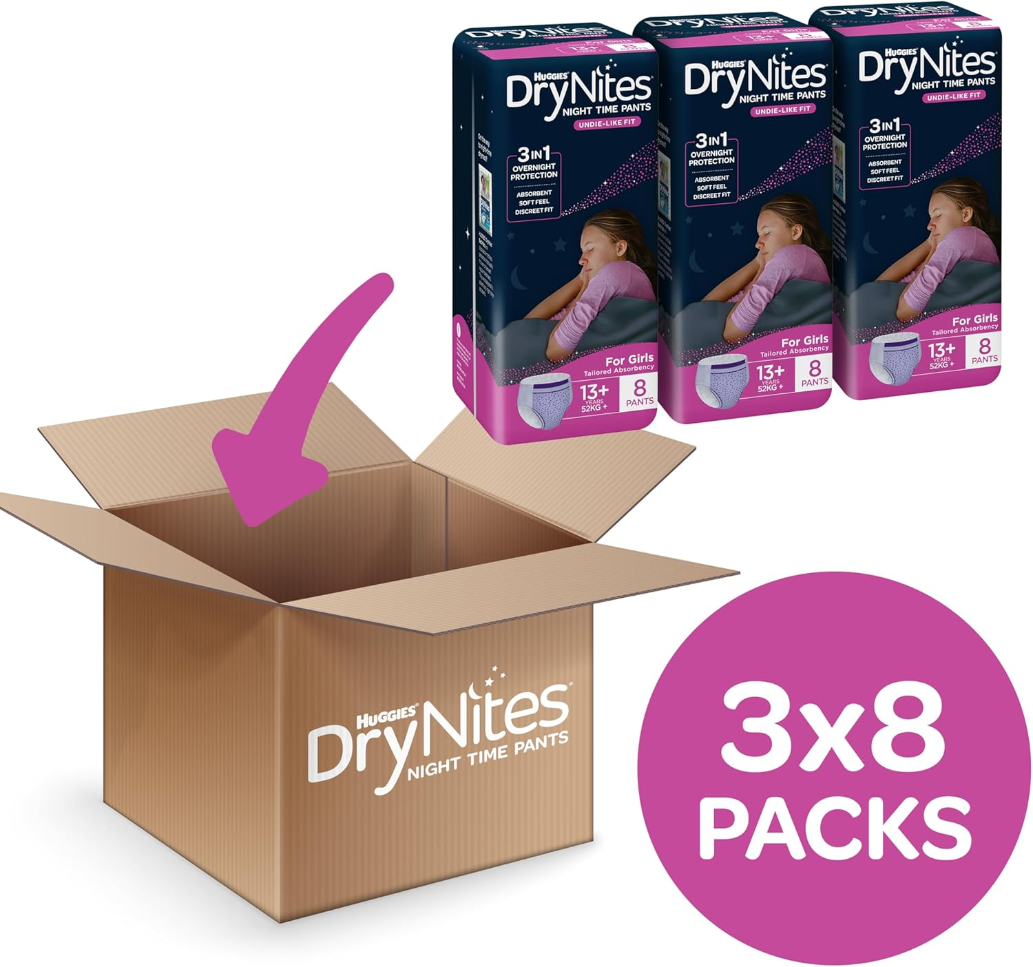 Huggies Drynites Night Time Pants for Girls 13+ Years (52Kg+) 24 Count