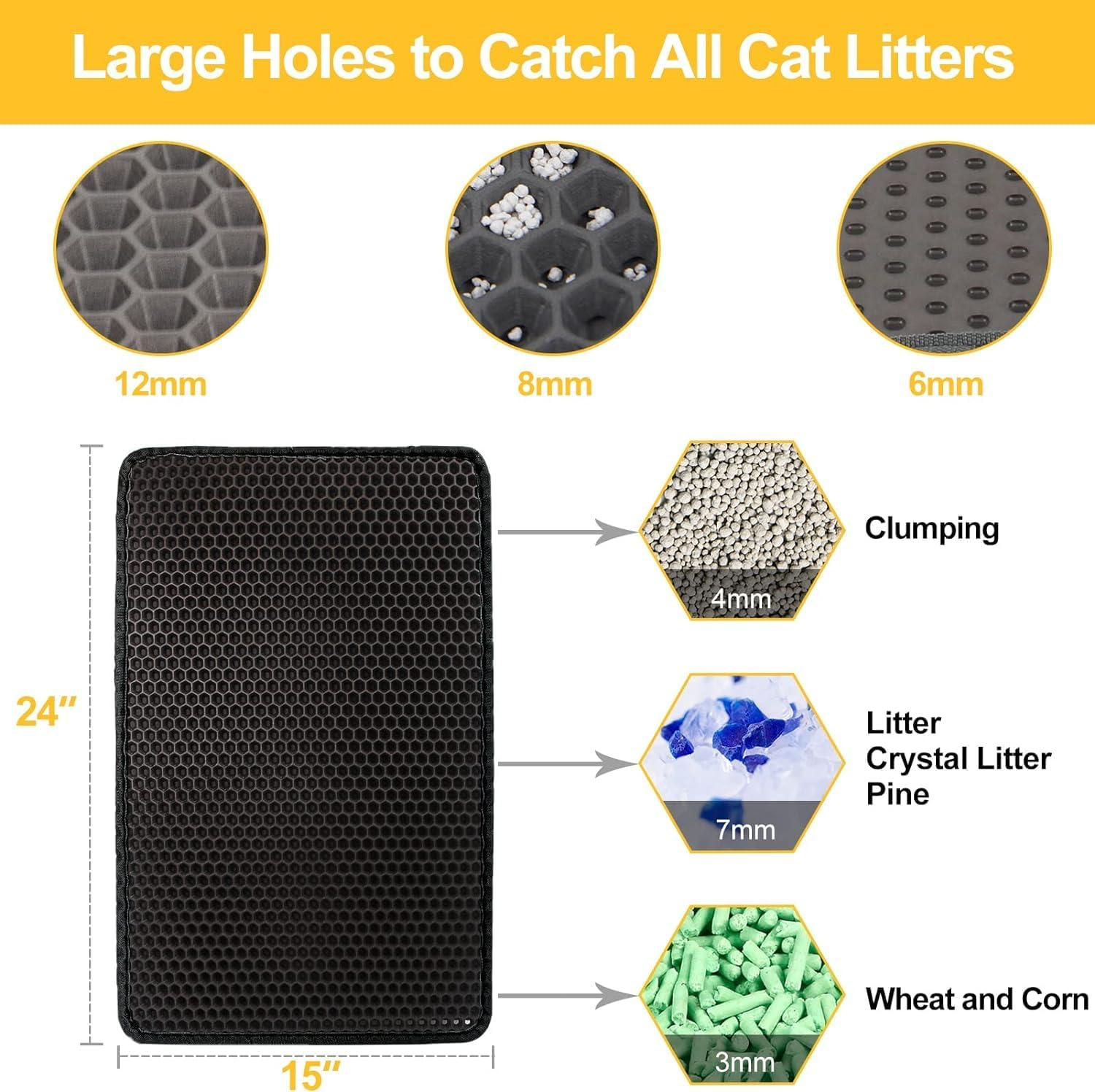 Mumoo Bear 60 X 45Cm Big Cat Litter Mat Litter Tray Mat, Double Layer Waterproof Cat Litter Mat Litter Trapping Mat, Honeycomb Design Cat Litter Tray Mat Non-Toxic Nonslip Black image number 5