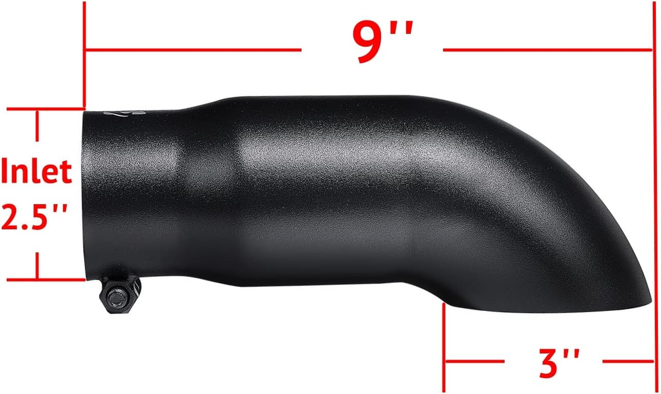 Black Exhaust Tip -2.5'' Inlet Bolt on Turn down Design - Stainless Steel Car Muffler Tips 2.5" ID X 3"OD X 9"L image number 4