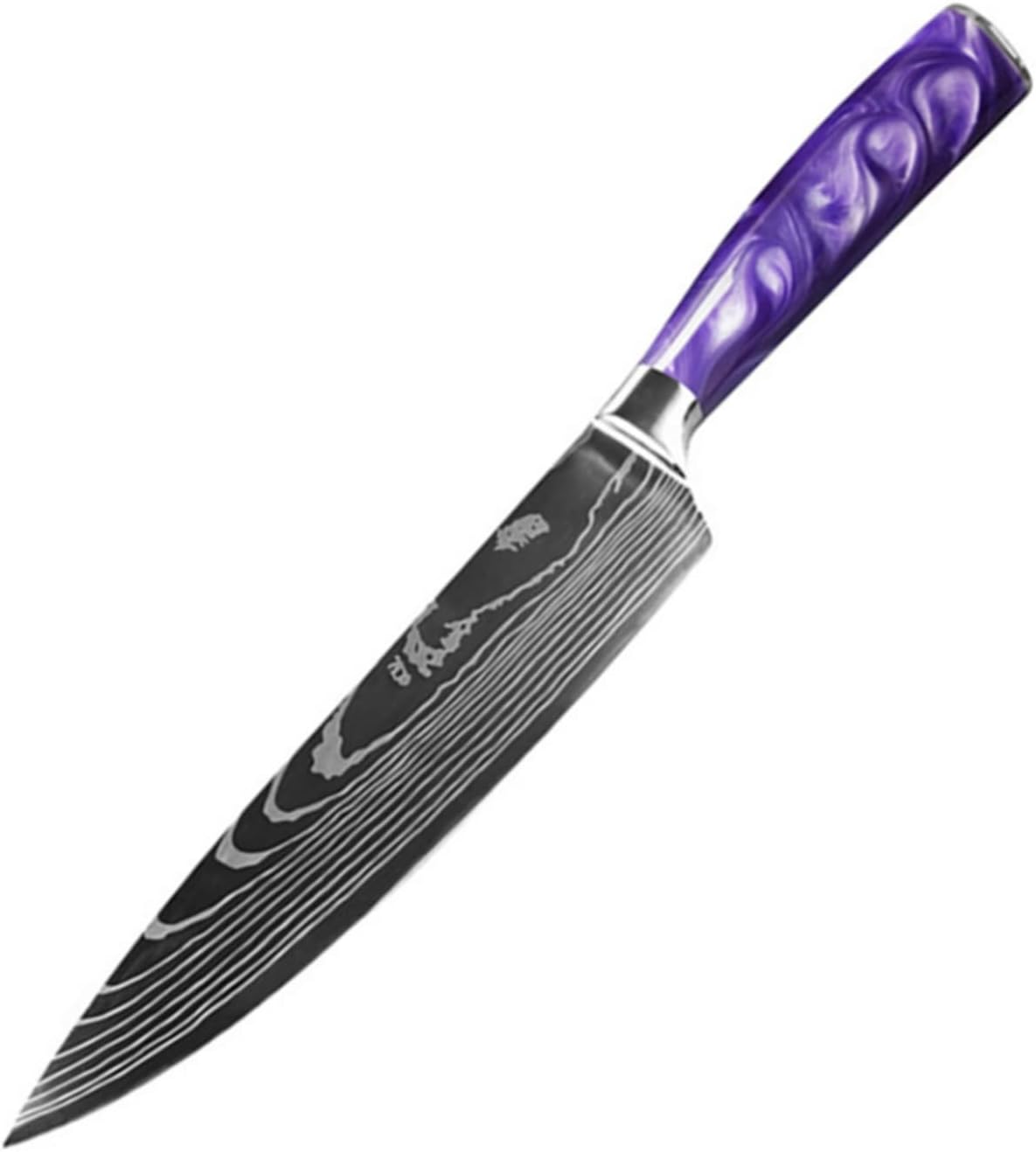 WILLKOMMEN Professional Chef&rsquo;S Knife 8 Inch, High Carbon Stainless Steel Kitchen Knife, Ultra Sharp Cooking Knife Blade Thickness 2.5 Mm, Laser-Engraved Pattern, Resin Handle (Grape Purple) image number 2