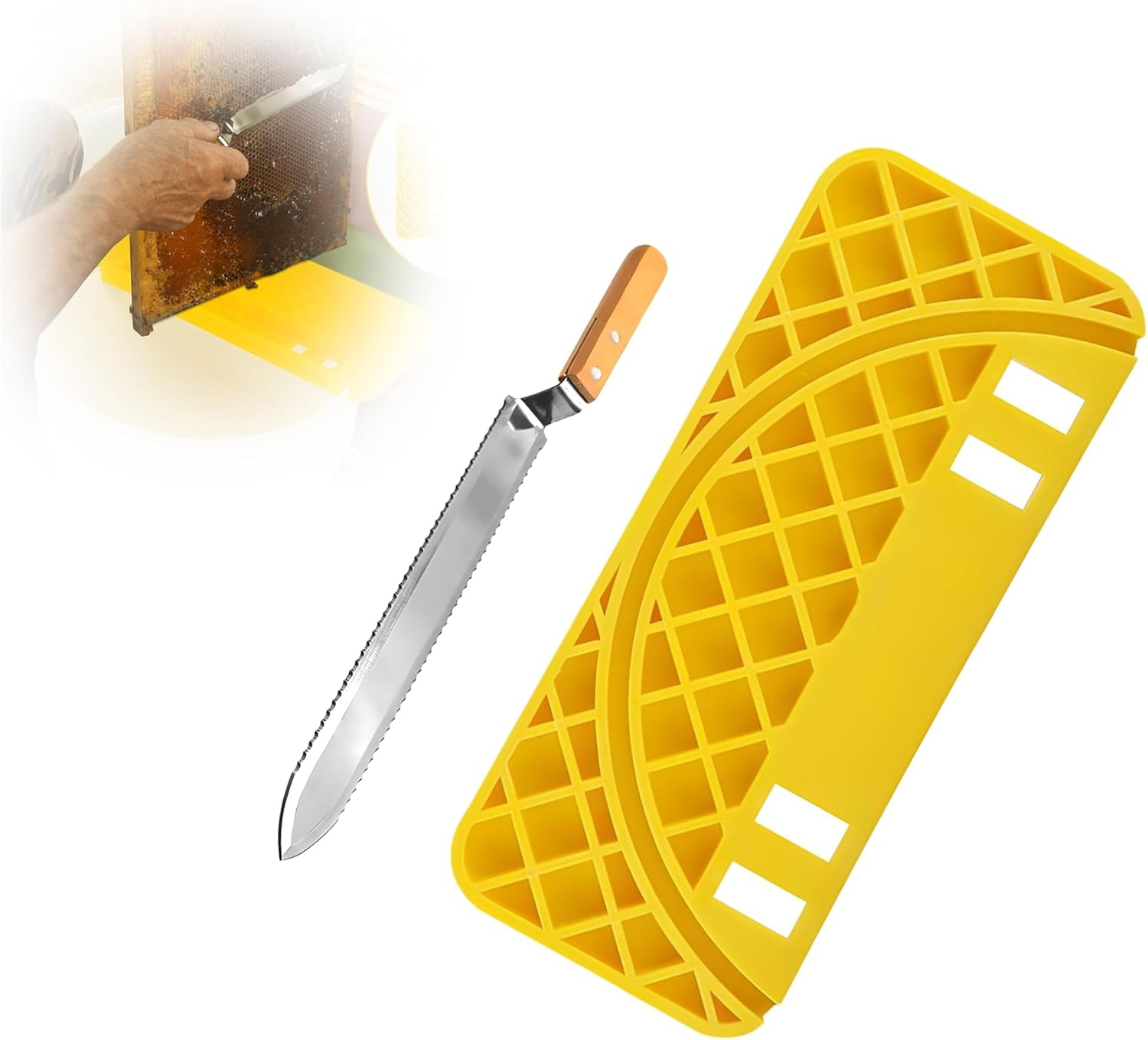 Beekeeping Uncapping Tank Set, Stainless Steel Serrated Knife, Plastic Honey Bucket Scraper, Black and Transparent, Honey Harvesting Equipment image number 2