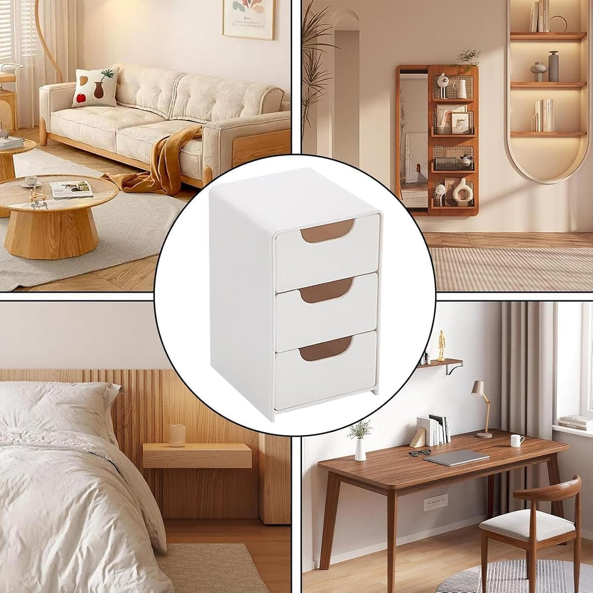 AIMALL Mini Desktop Storage Box 3-Layer Compact Plastic Organiser for Cosmetics, Accessories, and Office Supplies with Slide-Out Drawers, 3.14X3.54X5.11 Inch image number 1