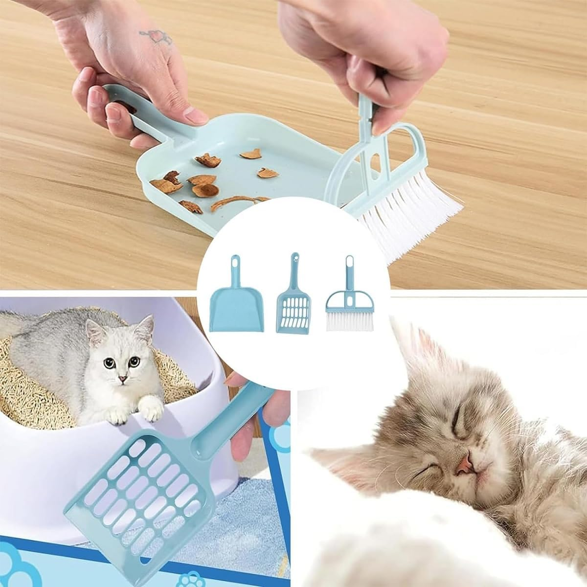 Cat Litter Tray Shovel Broom Set, Plastic Cat Litter Scoop, Cleaning Tools for Cat Litter, Plastic Cat Litter Tray Scoop, Cat Scoop for Cat Litter Tray for Pets, Cats, Dogs image number 2
