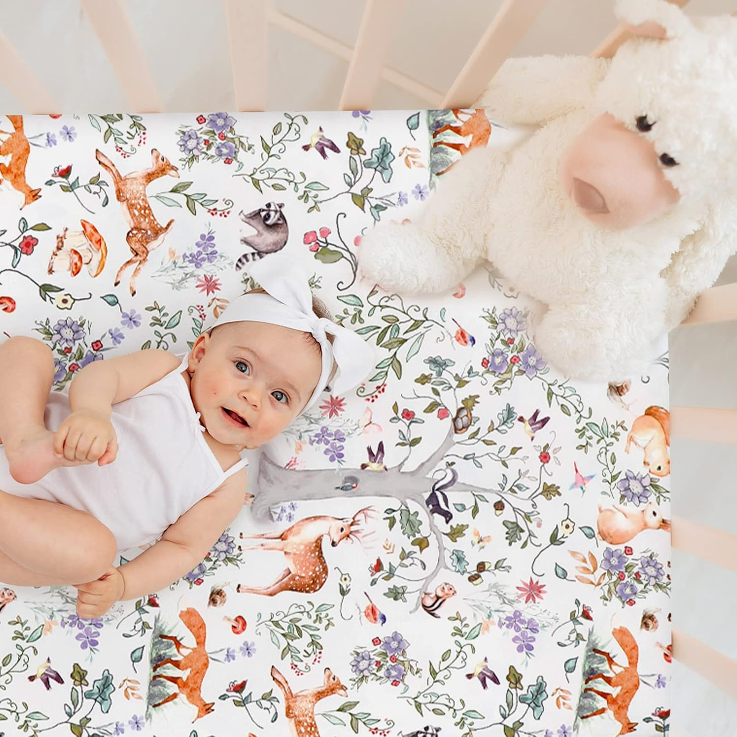 Fitted Crib Sheet 2 Pack, Crib Sheets 28"X 52" for Boys & Girls, Super Soft Breathable Toddler Bed Sheets for Standard Crib & Toddler Bed Mattress, Woodland Animal image number 6