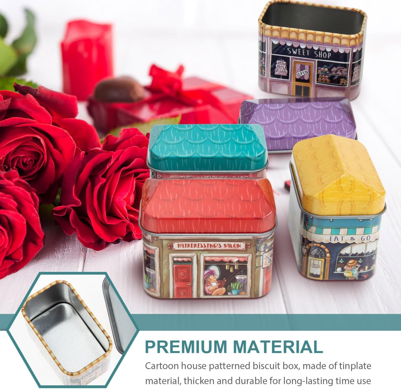 STOBOK Cartoon Storage Box - Mini House Tinplate Containers for Candy Cookies and Small Gifts Perfect for Festive Decor and Home Organisation