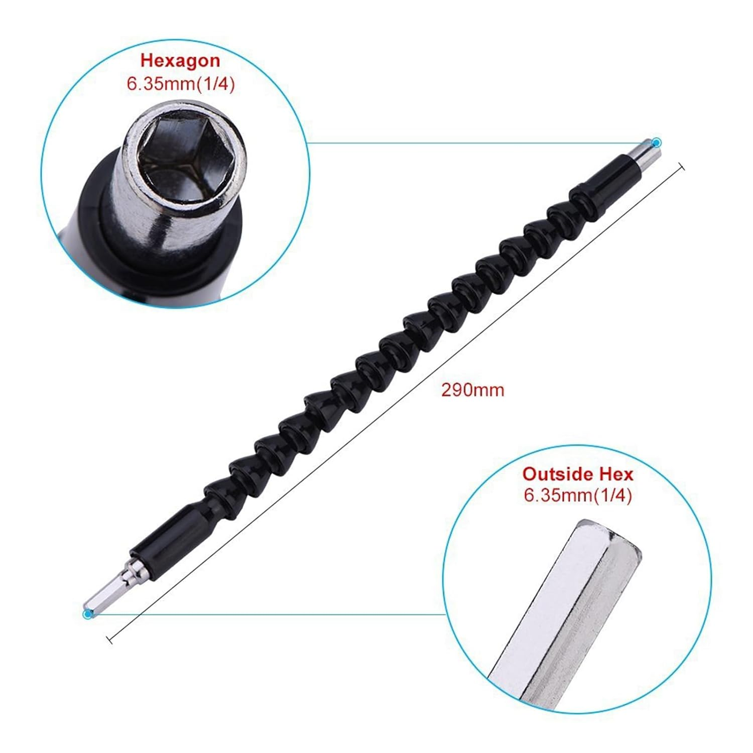Flexible Extension Drill Bit, Electric Drill Bit with Magnetic, Hex Shank 6.35Mm(1/4) Snake Shape, 11.6Inch for Computer Chassis, Electrical Cabinets, Furniture, Electrical image number 4