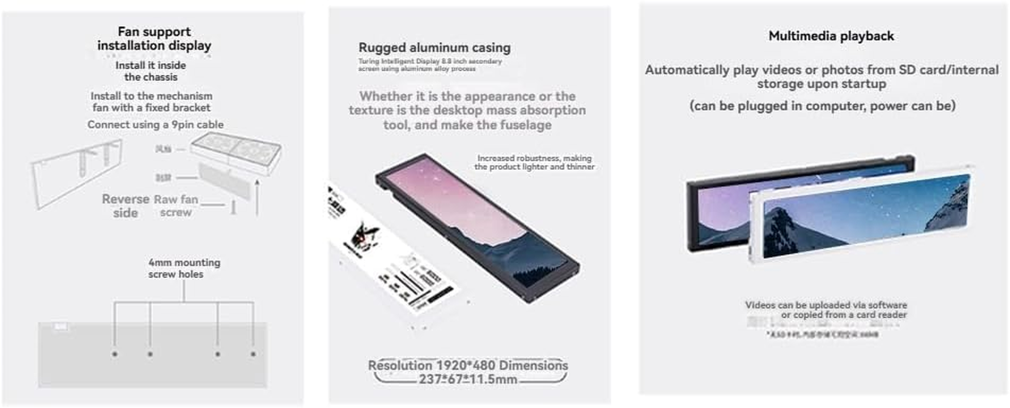 Turing 8.8" Black IPS Type-C Secondary Smart Monitor &ndash; Efficient CPU, GPU, RAM Monitoring with USB Interface Case image number 3
